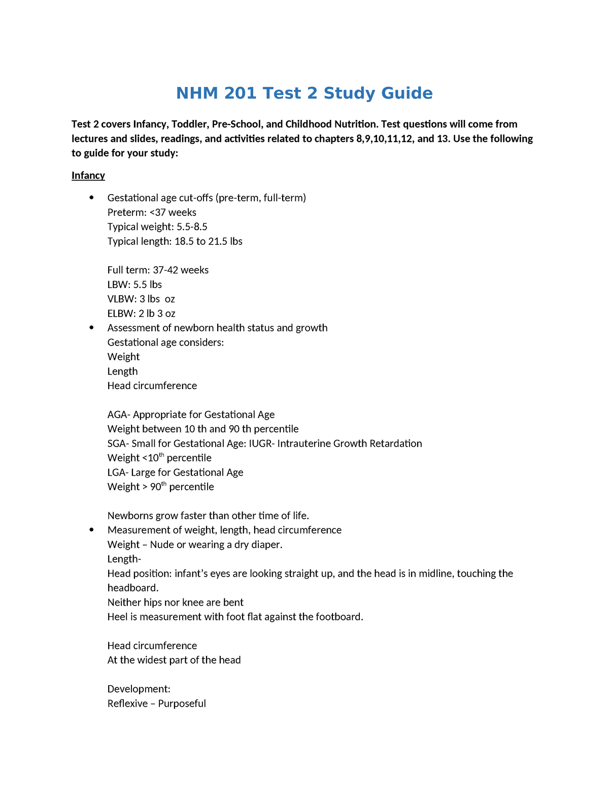 NHM 201 Test 2 Study Guide DL 72022 NHM 201 Test 2 Study Guide Test