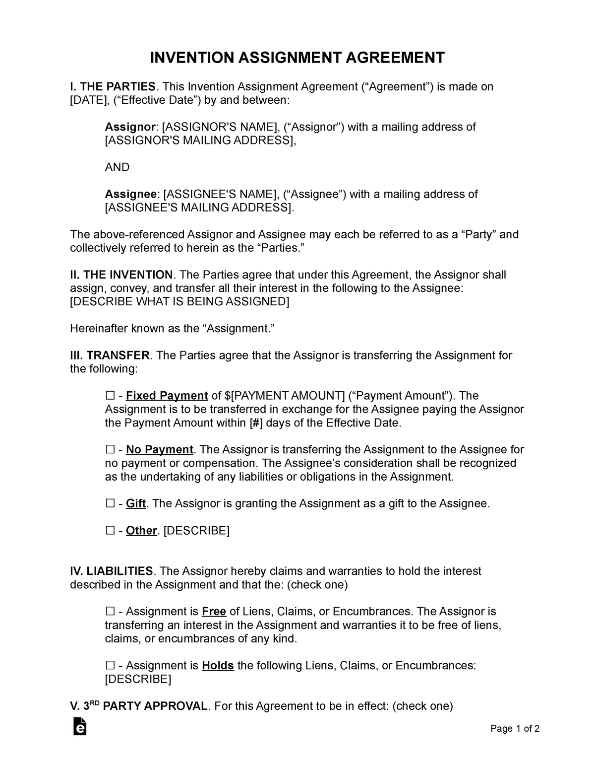 assignment of inventions agreement template