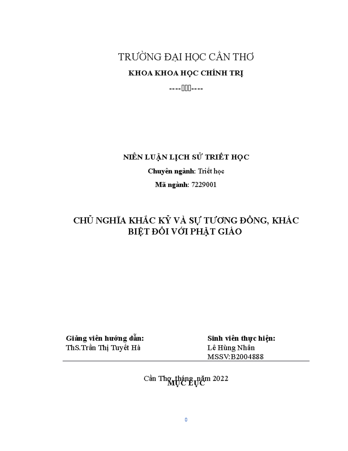 Triết Học Lịch Sử - MỤc LỤc TrƯỜng ĐẠi HỌc CẦn ThƠ Khoa Khoa HỌc ChÍnh 