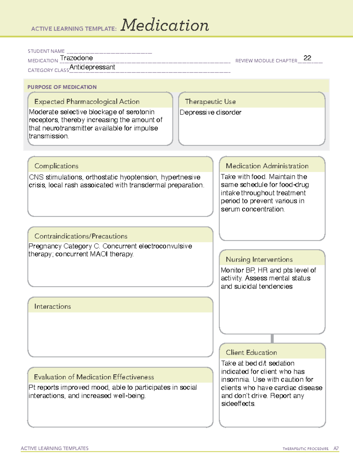 Trazodone medication template course work - ACTIVE LEARNING TEMPLATES ...