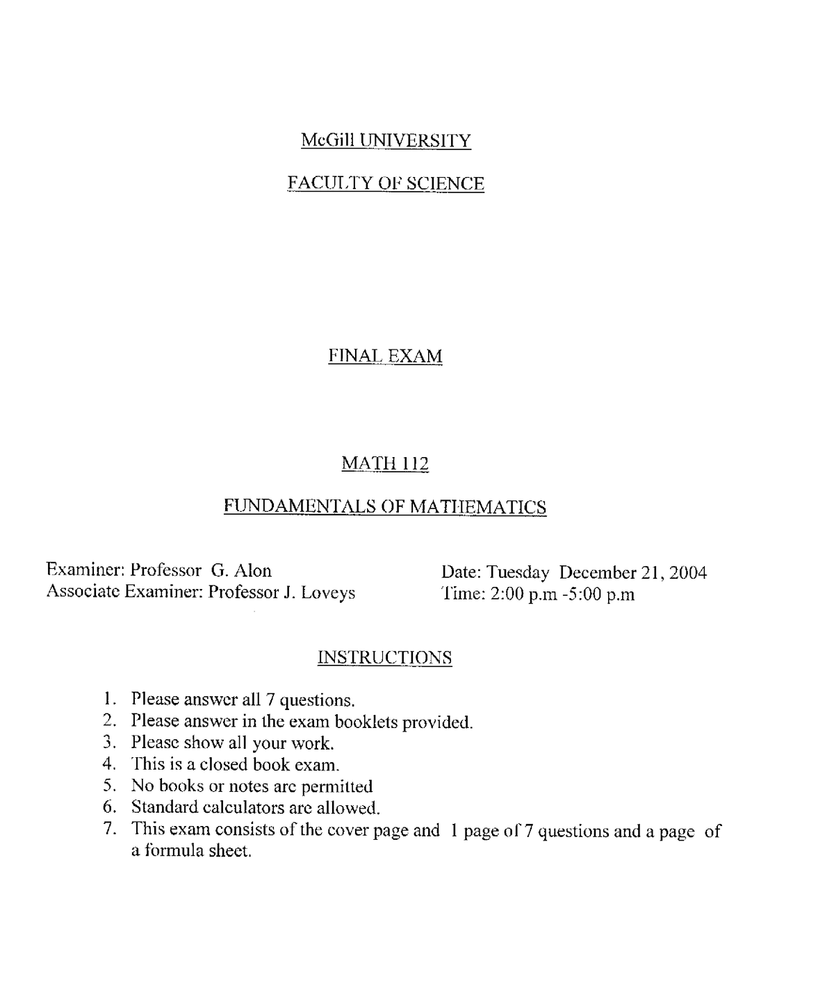 MATH 112 December 2004 - Practice/Exam - Math 112 - Studocu