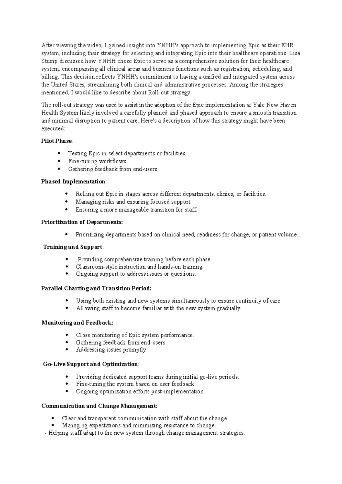 YHM strategies Healthcare operations After viewing the video, I