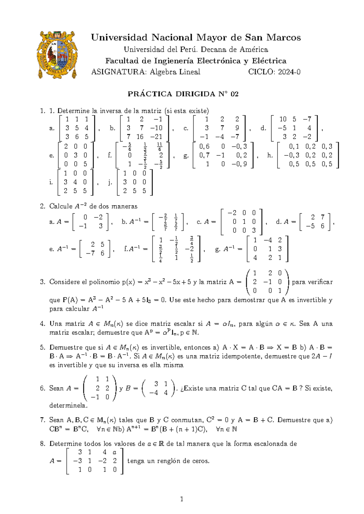 algebra lineal inversa - Universidad Nacional Mayor de San Marcos ...