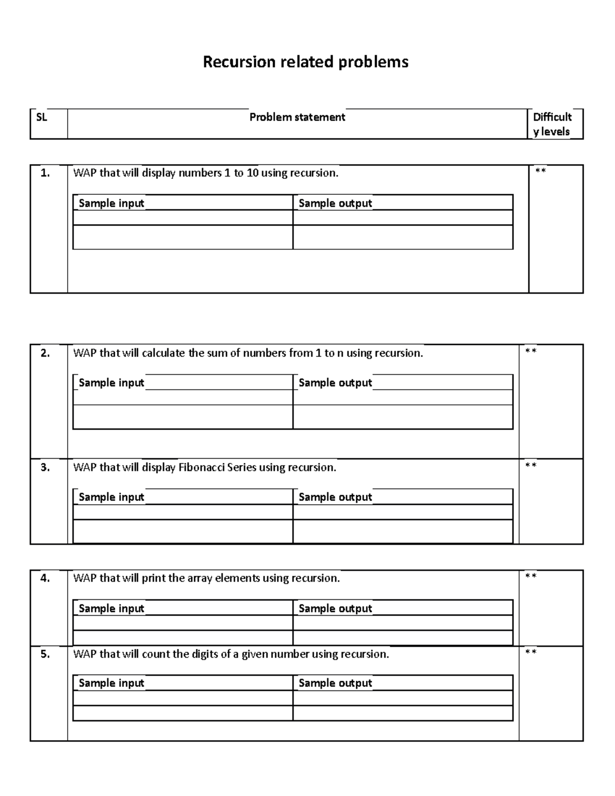 11 recursion practice recursion related problems sl problem