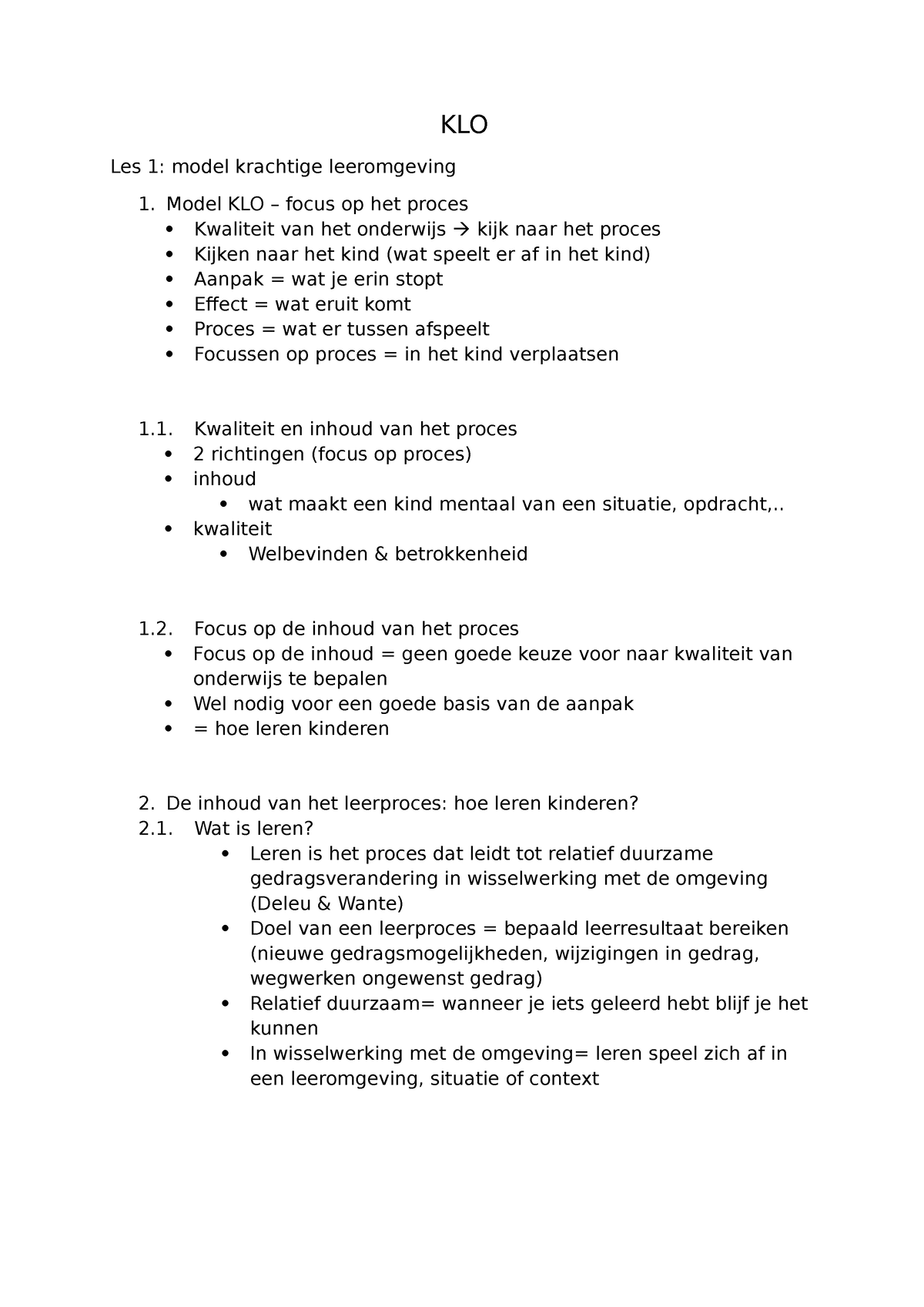 KLO Samenvatting Periode 2 - KLO Les 1: Model Krachtige Leeromgeving 1 ...