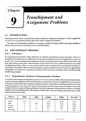 Transportation Problem - Mathematical Analysis - Studocu