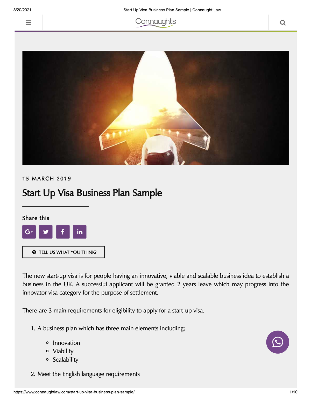 start up visa business plan