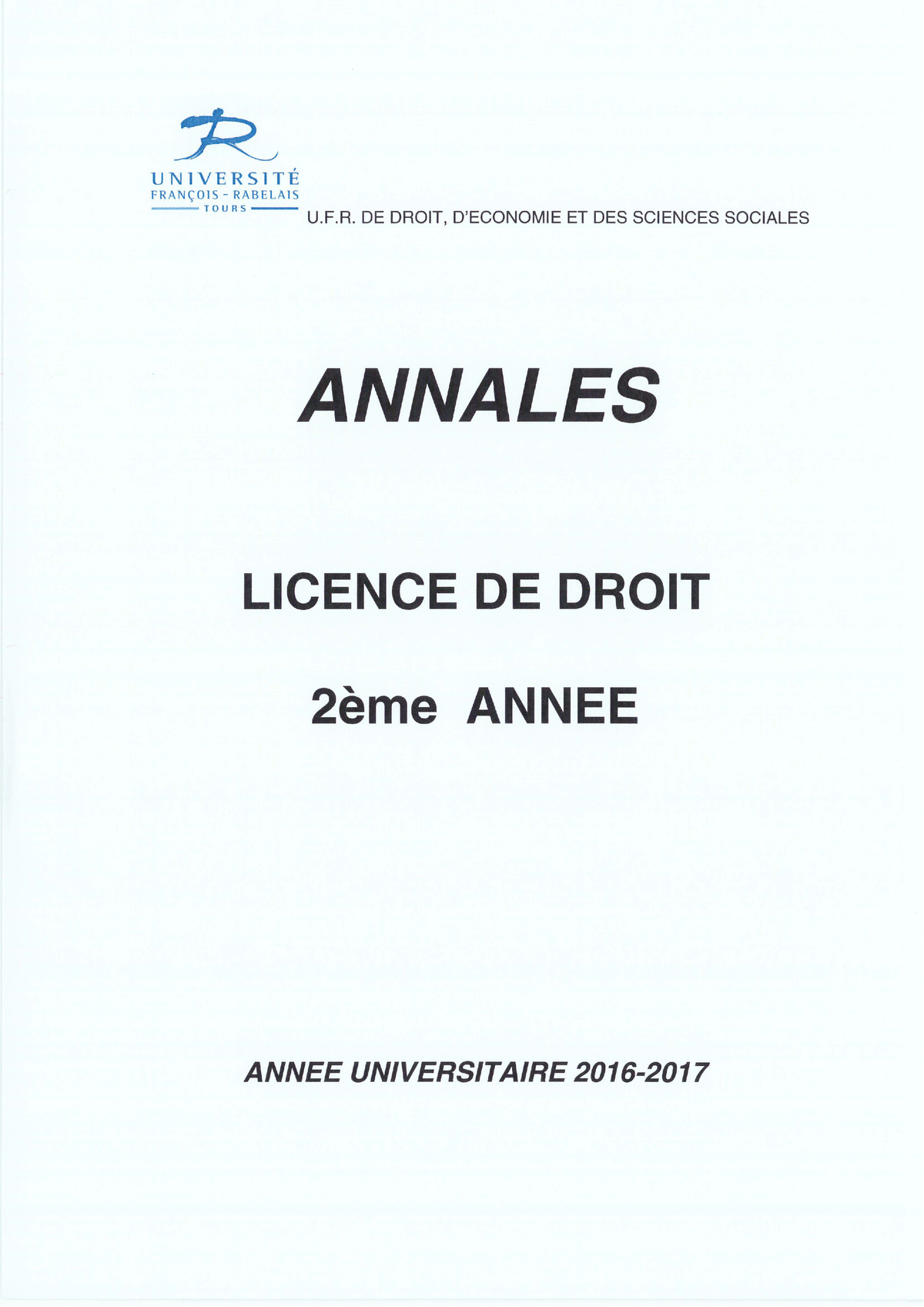 Droit L2 2016-2017 - Annales - UNlVERSlTÉ FRANÇOlS - RABELAIS TOURS - U ...