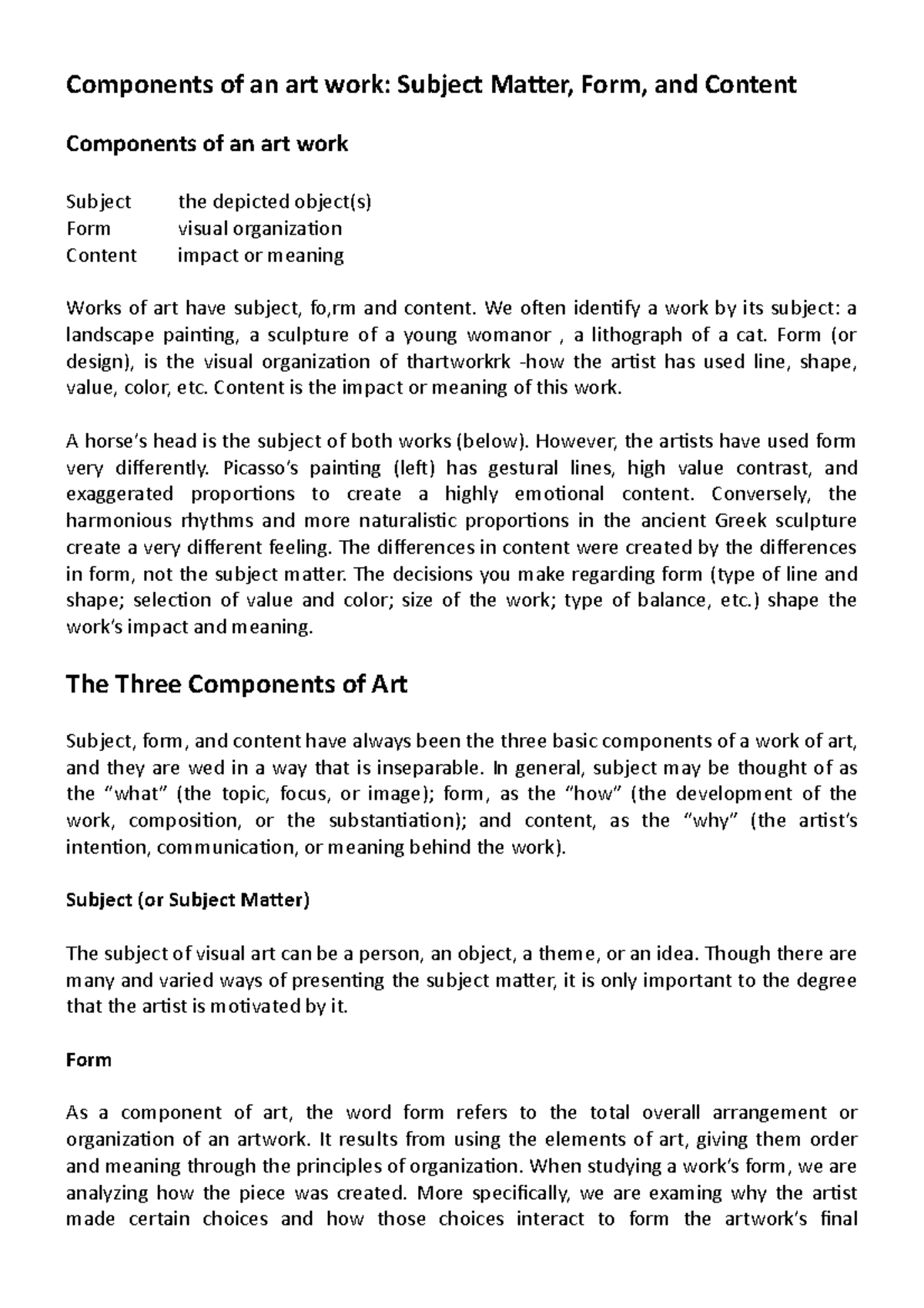 Components of an art work - We often identify a work by its subject: a ...