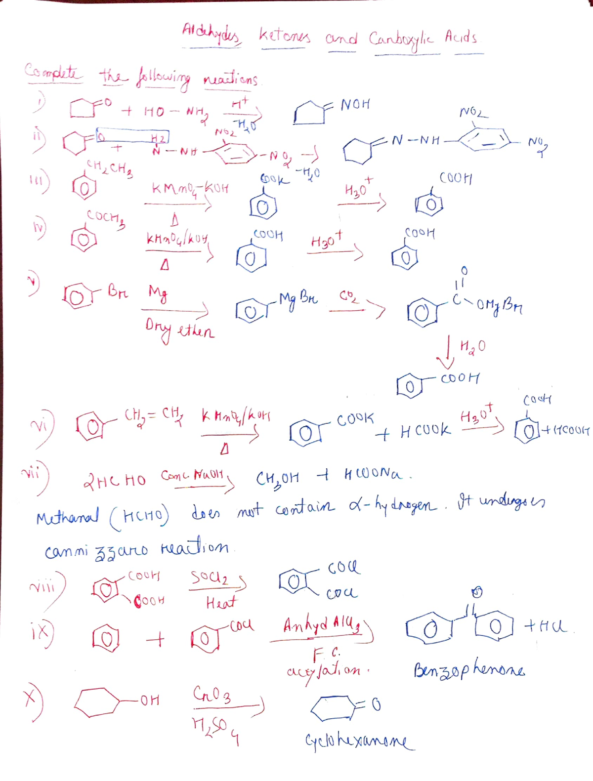 Aldehyde, ketone, carboxylic acids - bnzop hnone Cycloheyameme CoOH ...