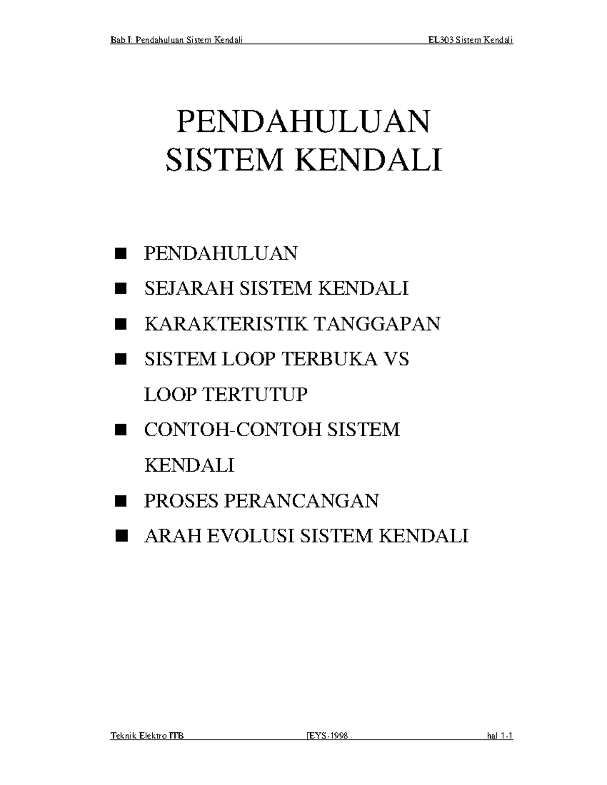 Module Pendahuluan Sistem Kendali - PENDAHULUAN SISTEM KENDALI