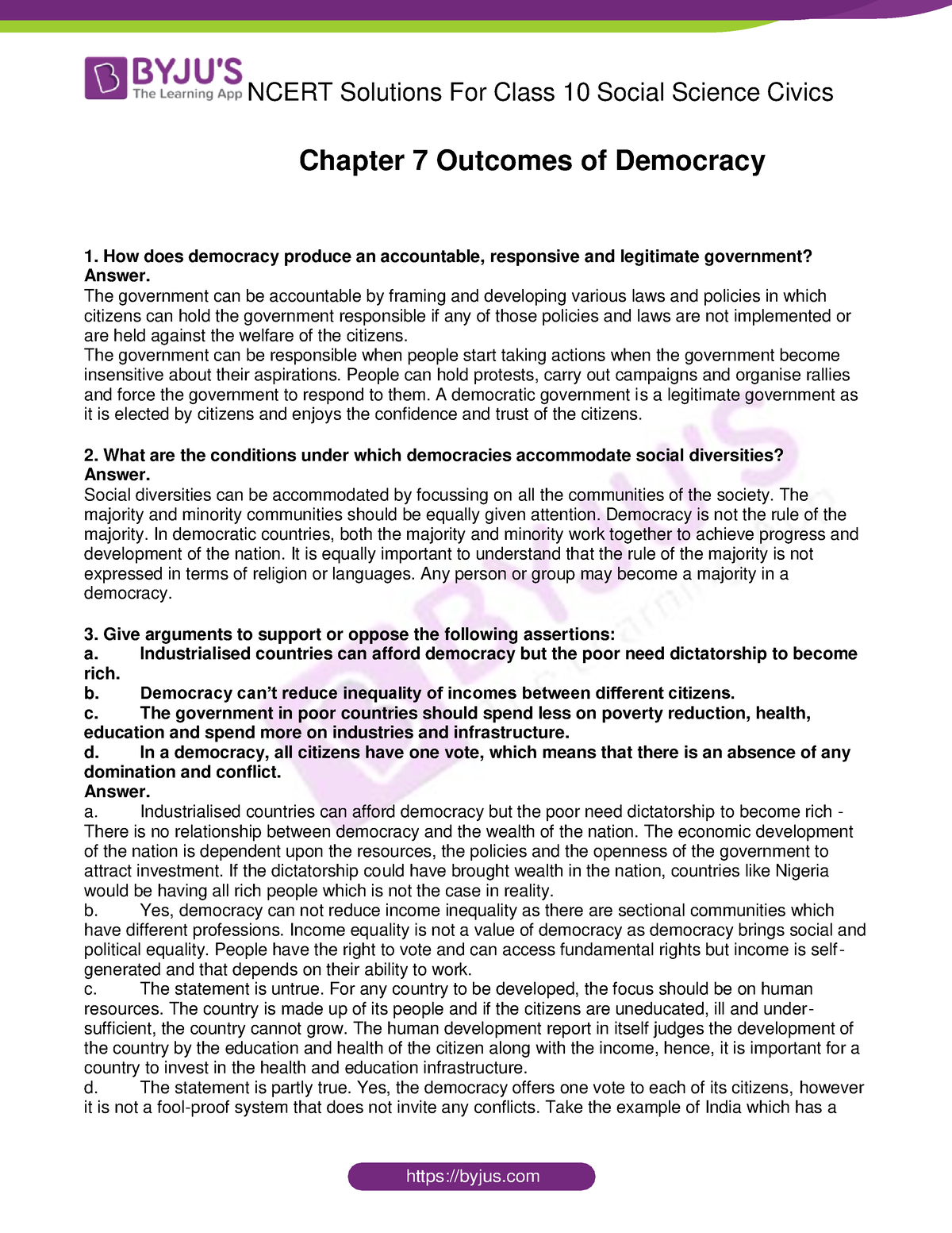 Ncert Solutions Class 10 Social Science Civics Chapter 7 Outcomes Of Democracy Byjus Ncert 