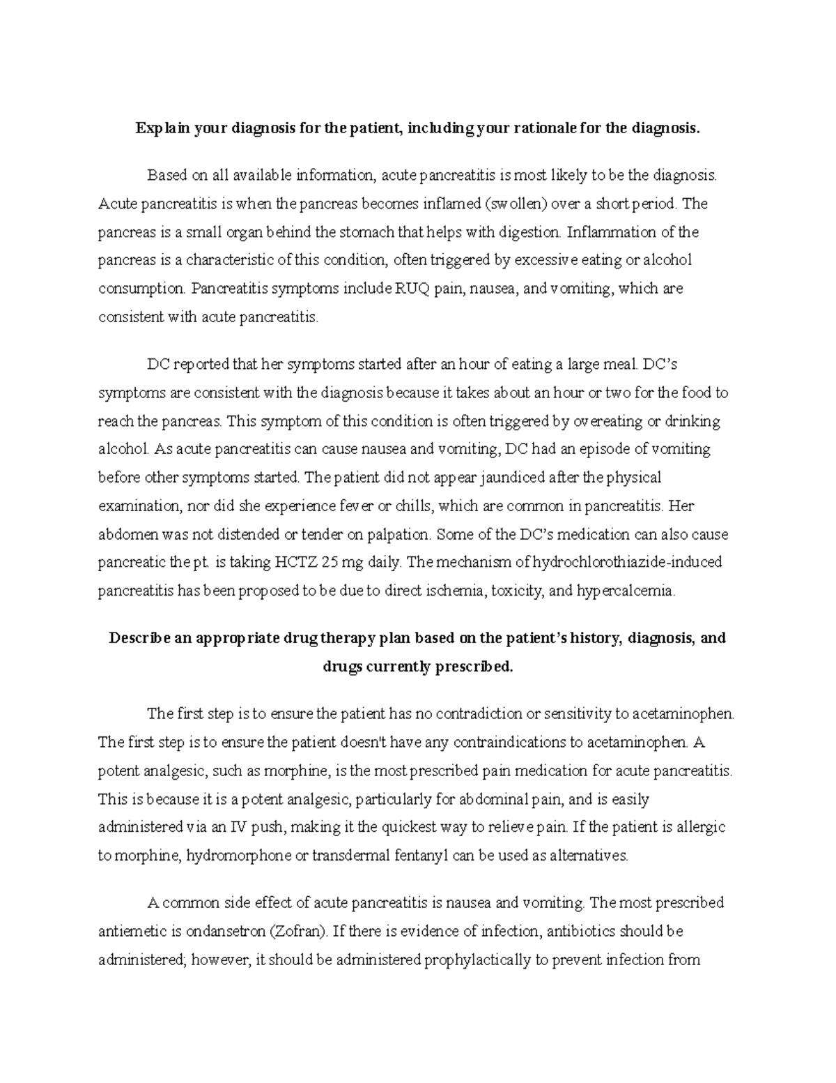 Pharmb - assignment - Explain your diagnosis for the patient, including ...