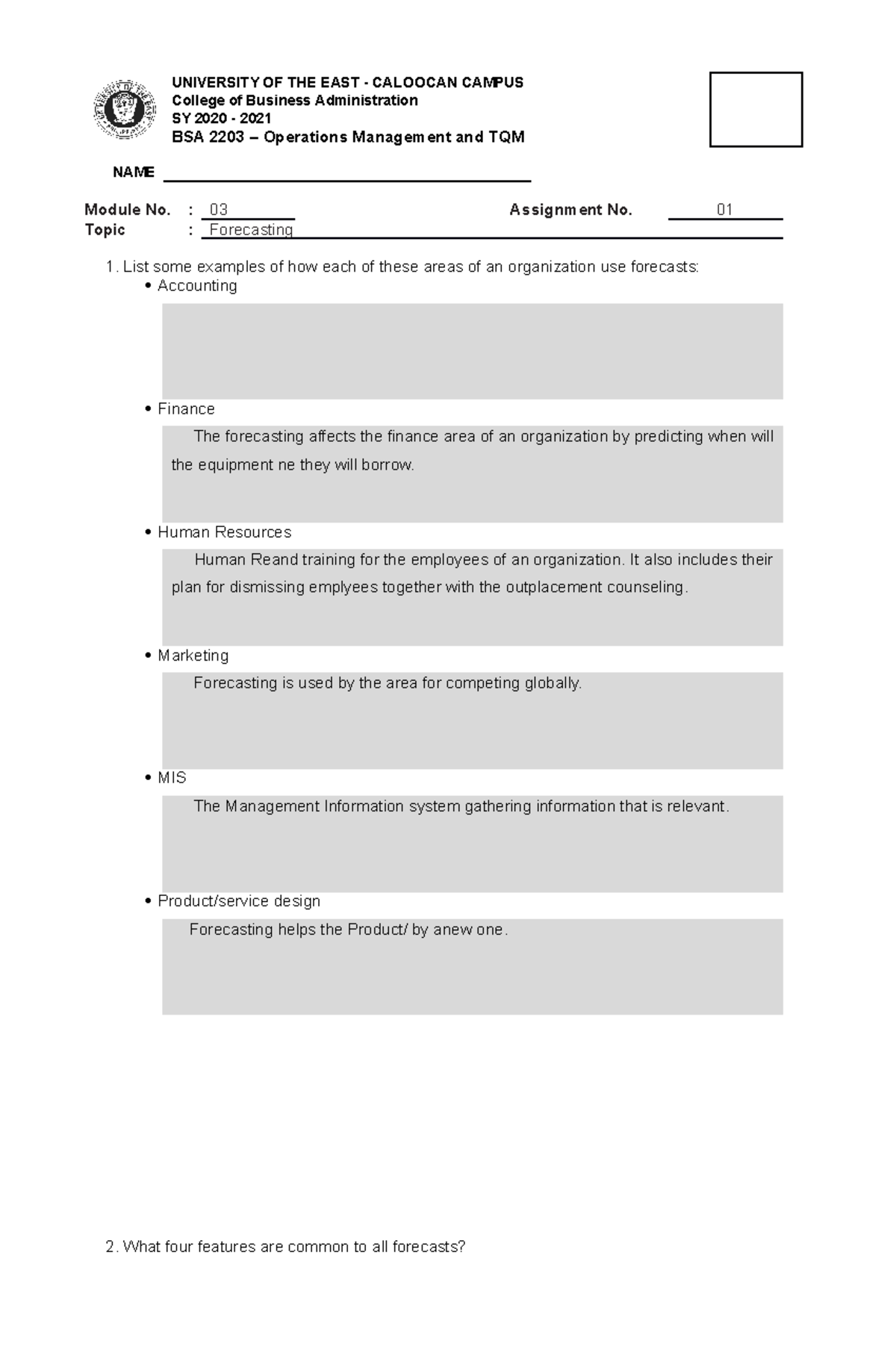 M3 Assignme The program Bachelor of Science in Accountancy (BSA