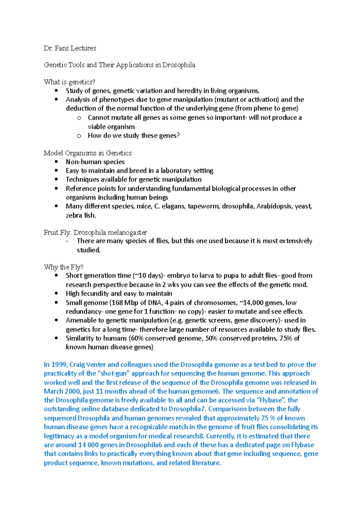 Fan Lecture - Flies. - Dr. Fans Lectures Genetic Tools and Their ...