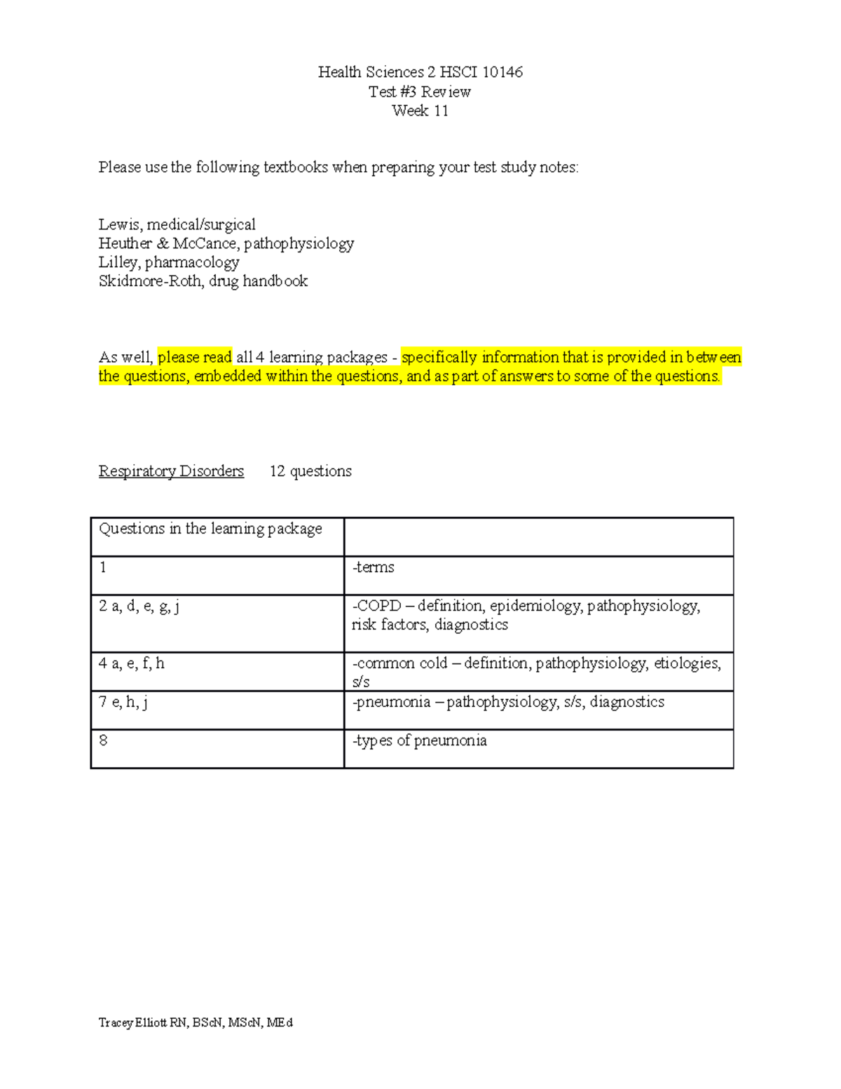 HS2Test#3Review - test review - Health Sciences 2 HSCI 10146 Test #3 ...