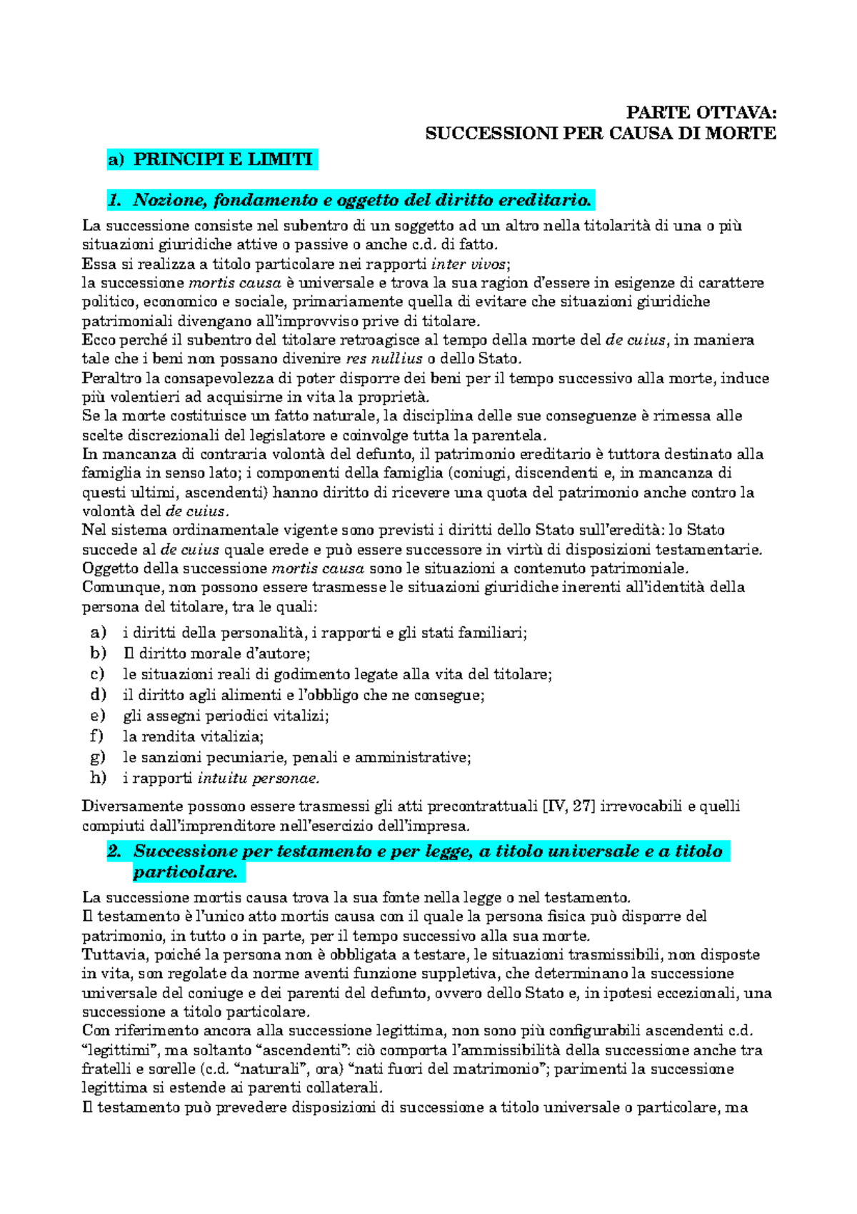 8. Procedimento Successorio, acquisto e perdita dell' Eredita ...