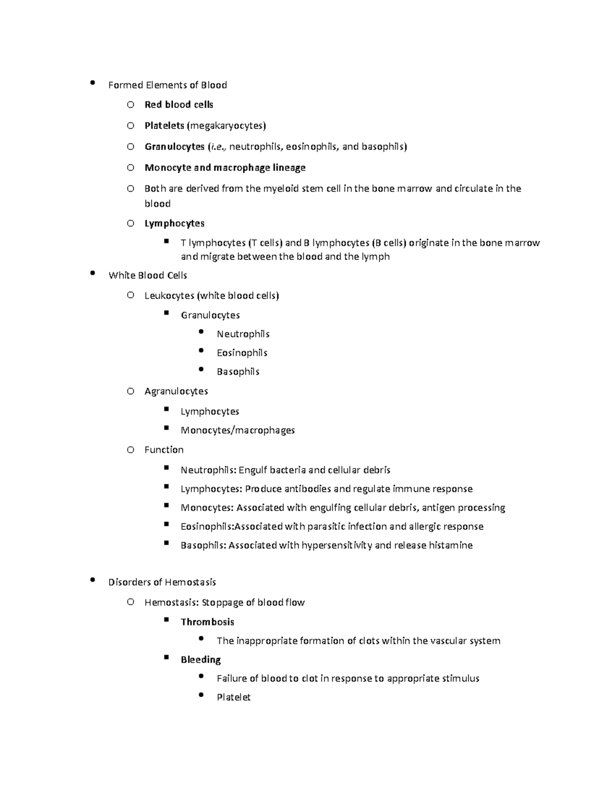 Week 4 - Hematologic Disorders - Formed Elements of Blood o Red blood ...