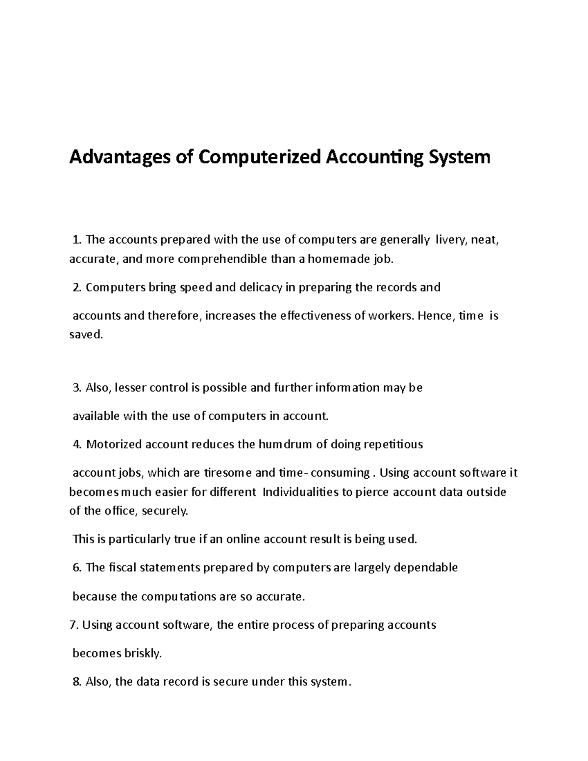 Advantages Of Computerized Accounting System