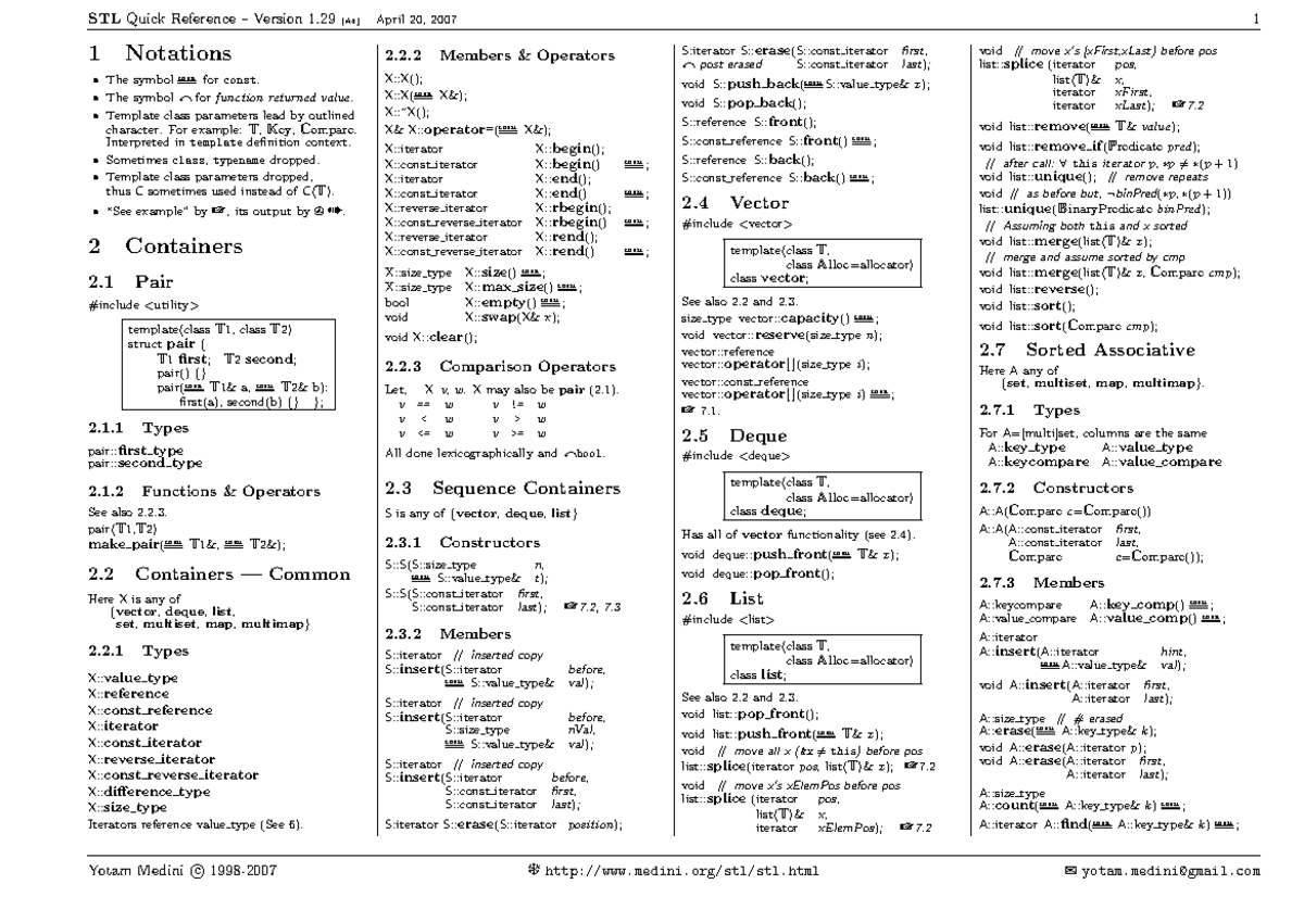 STL Quick Reference 1 - Summary Computer Science I - 1 Notations The ...