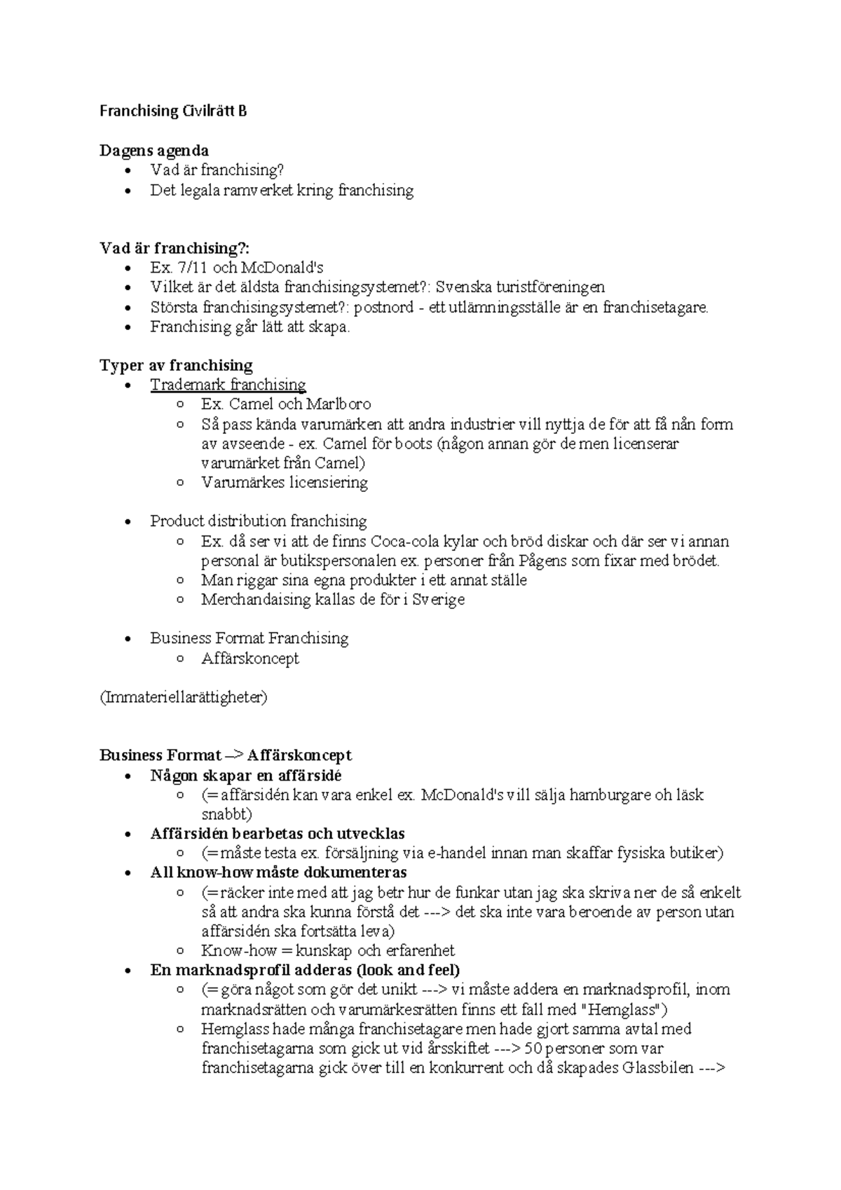 Franchising Civilrätt B - Franchising Civilrä/ B Dagens Agenda • Vad är ...