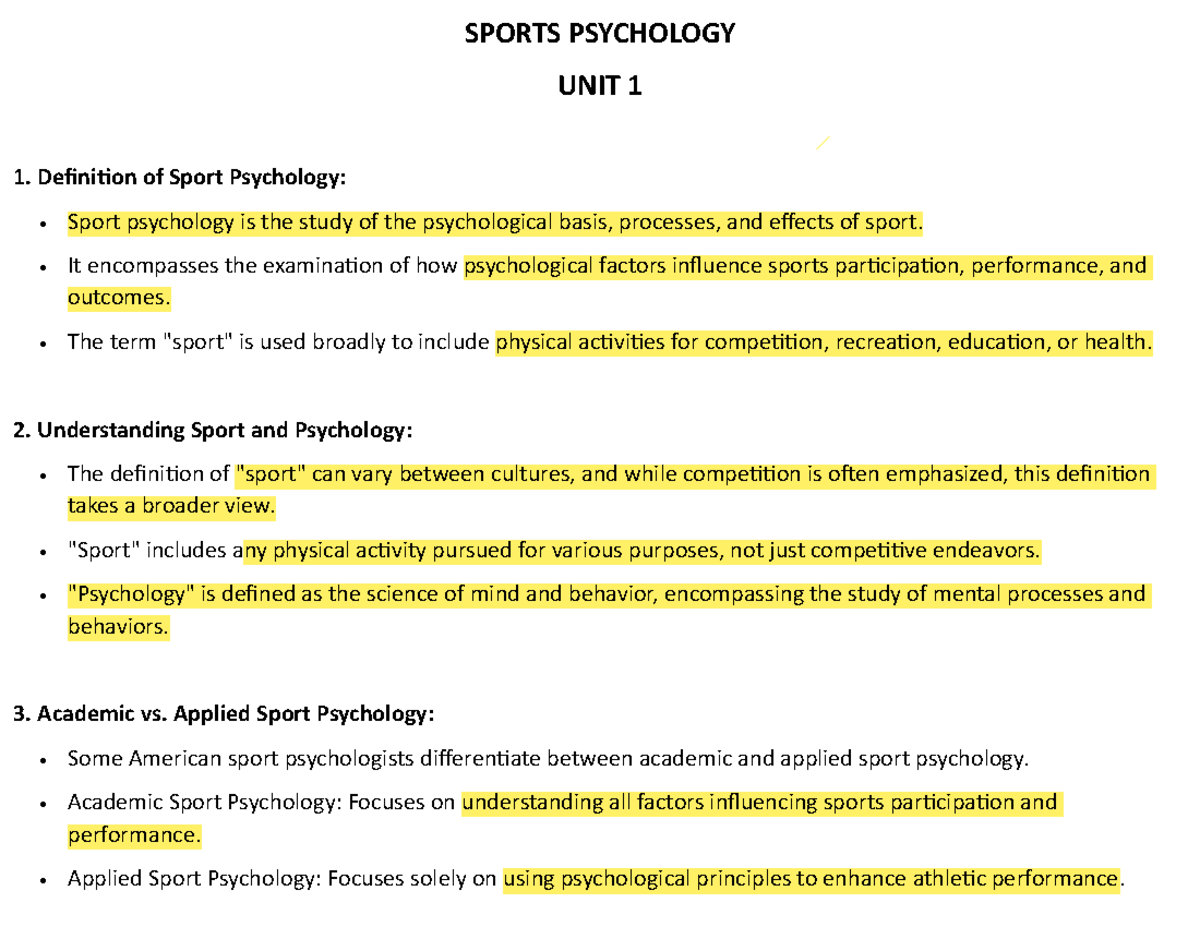 sports psychology assignment 1