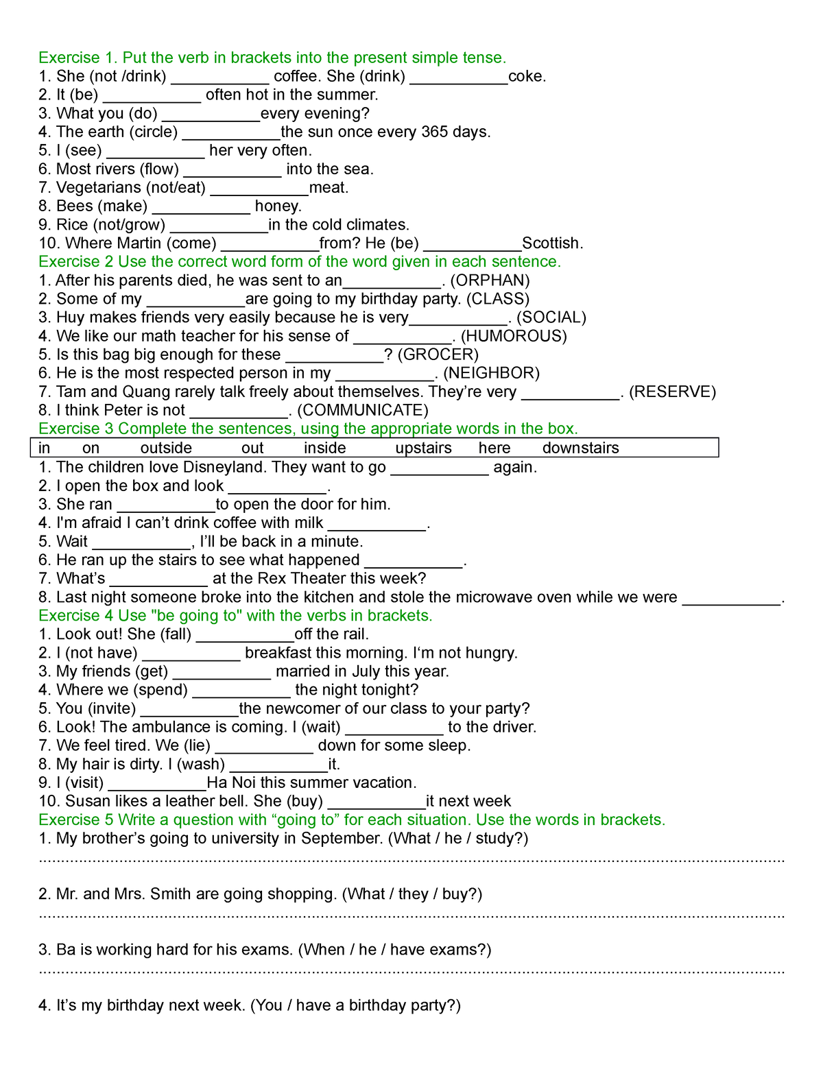 BAI TAP LOP 8 THCS TRAN VAN ON - Exercise 1. Put the verb in brackets ...