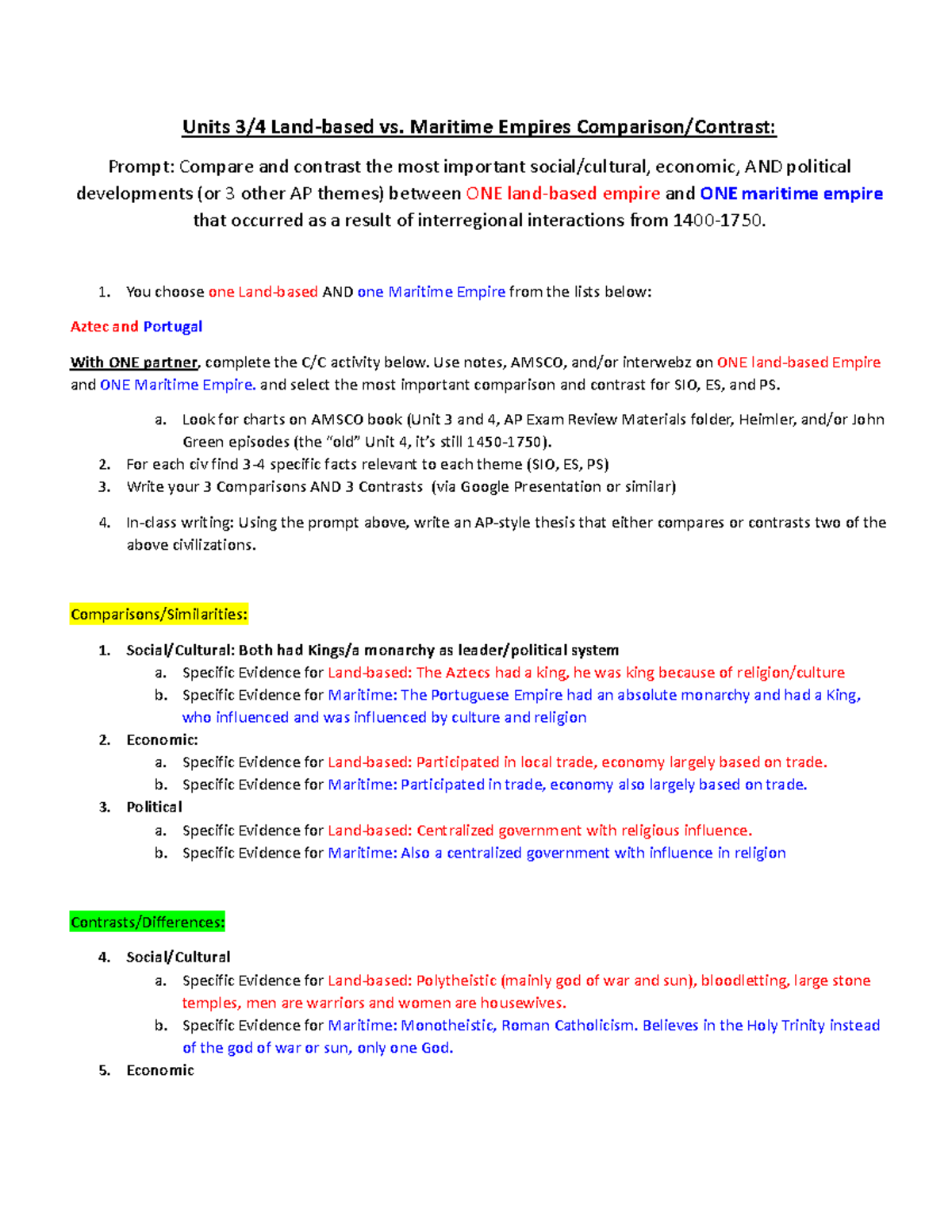 Copy of B G LandBased vs. Maritime Empires Compare Contrast(23 Units
