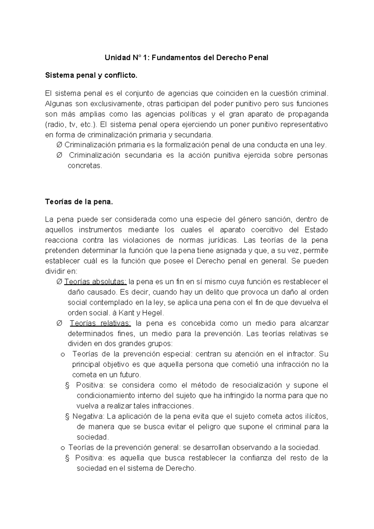 Resumen Derecho Penal - Unidad N° 1: Fundamentos Del Derecho Penal ...