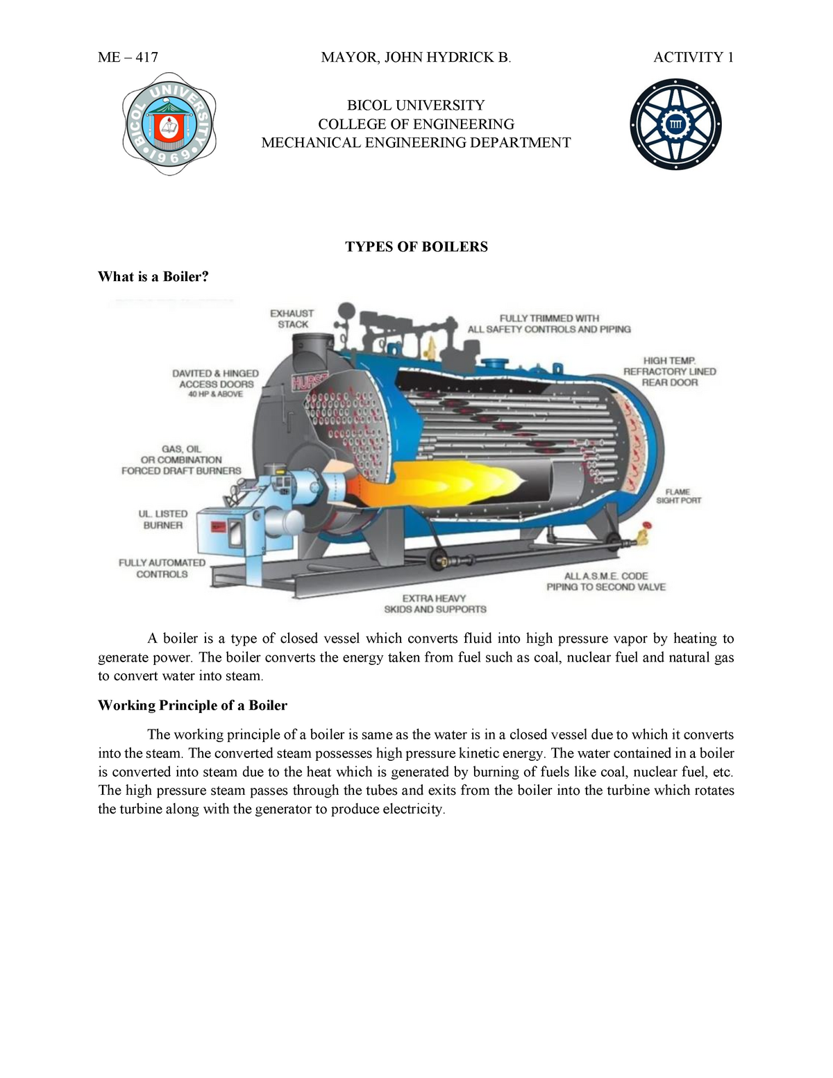 Types Of Boiler - Working Principles, Uses - BICOL UNIVERSITY COLLEGE ...