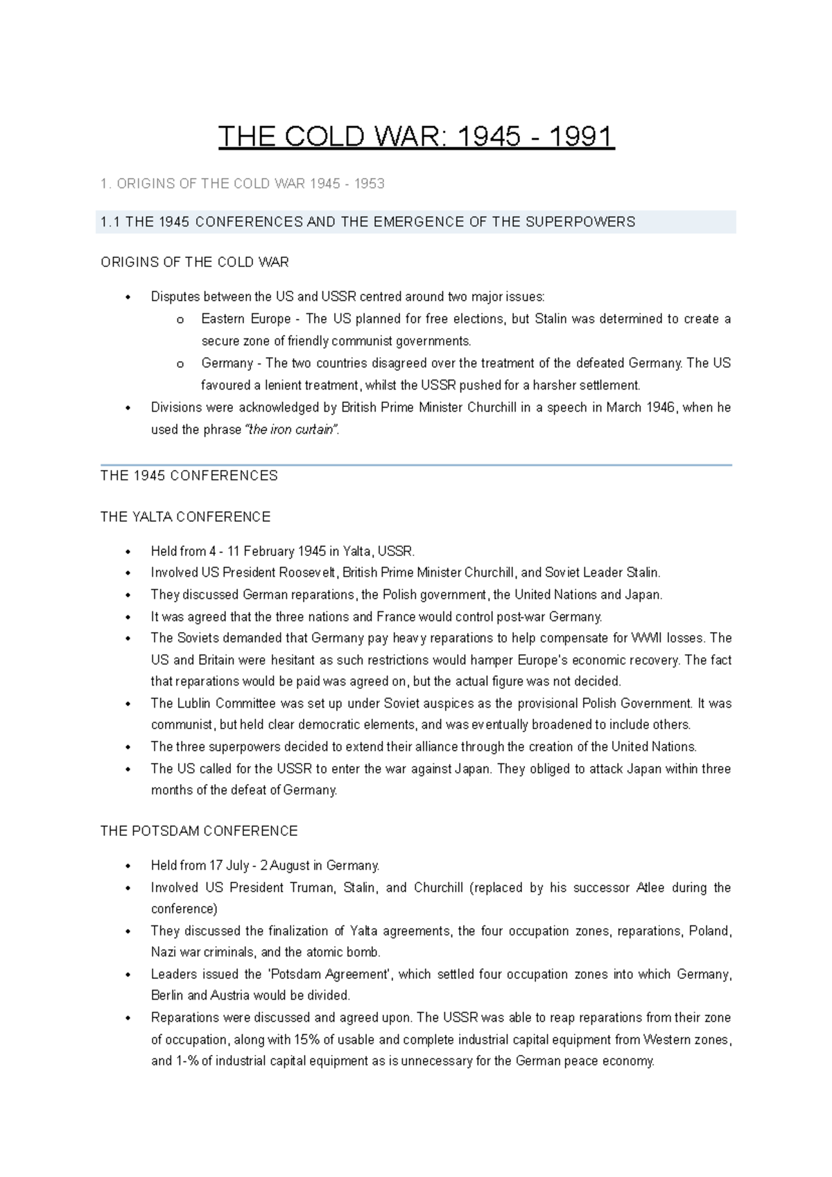 Full Cold War Notes HSC - The guide to a BAND 6 for Cold War: Modern ...