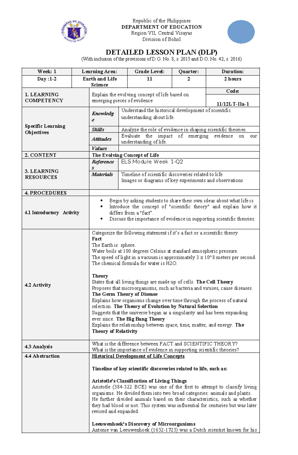 PLP ELS Q2 WK1 DAY1-2 - about life - Republic of the Philippines ...