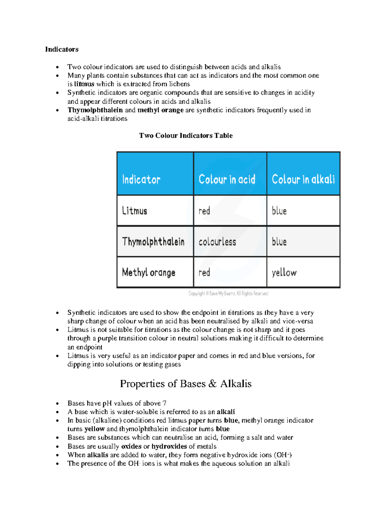 Alkalis AND Bases n/l Indicators • Two colour indicators are used to distinguish between