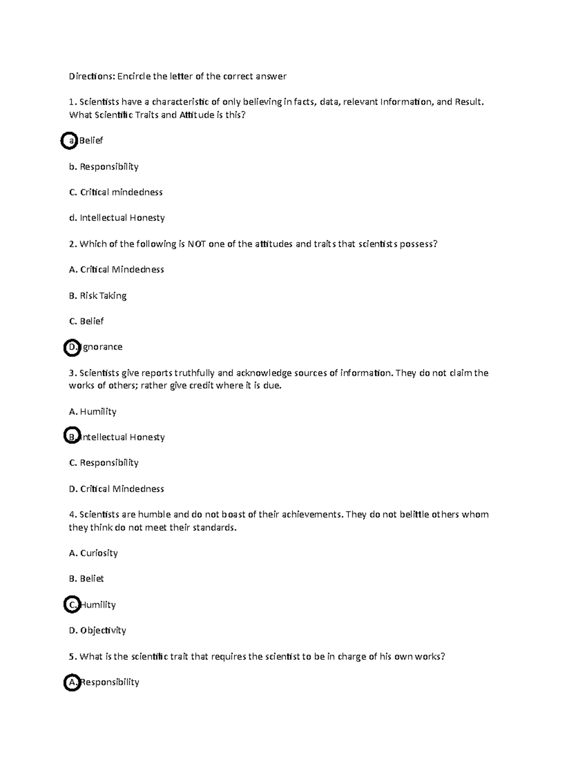 Reflective Learning 4 - Directions: Encircle the letter of the correct ...