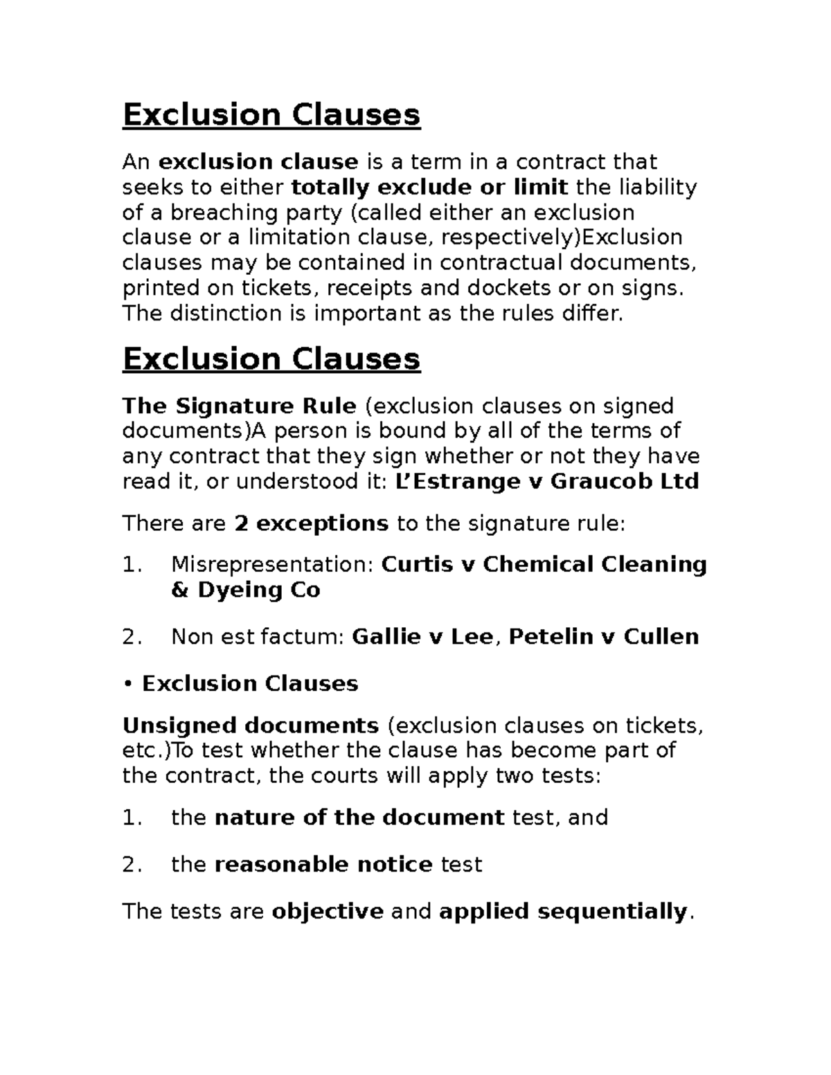 Topic 6 Exclusion Clauses And Australian Consumer Law ACL Summary 