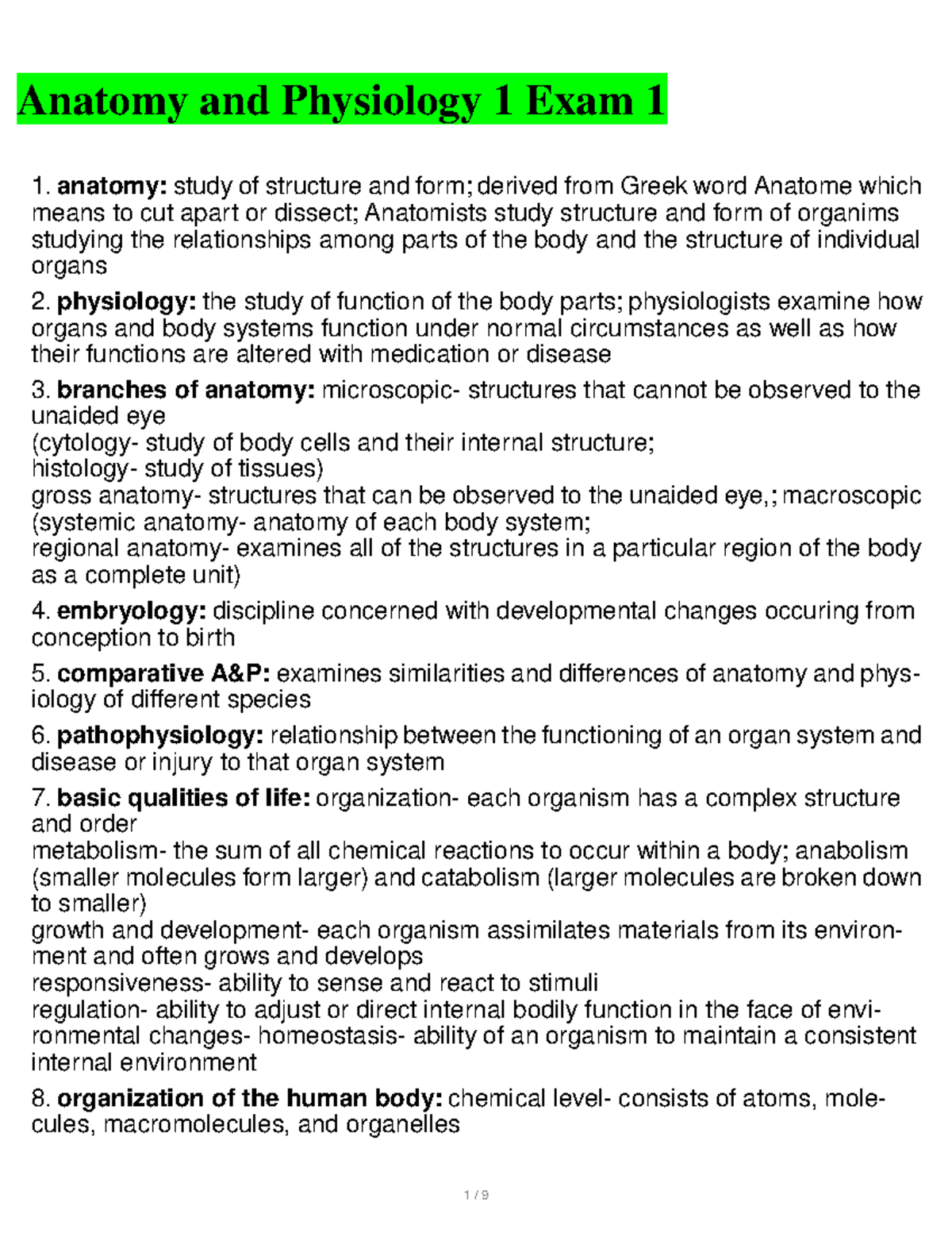 Anatomy And Physiology 1 Exam 1 - Anatomy And Physiology 1 Exam 1 ...