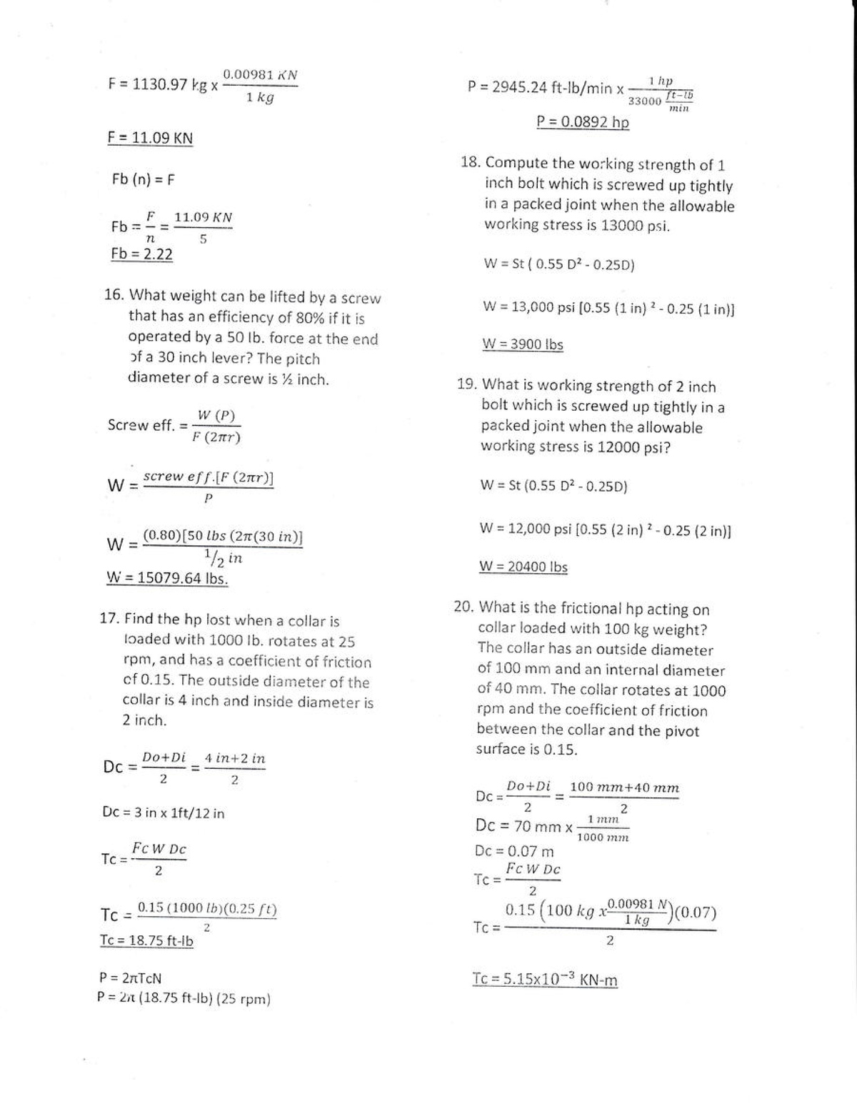 Problem Solutions Mechanical Engineering-14 - F = 1130 kg x F = 11 KN ...