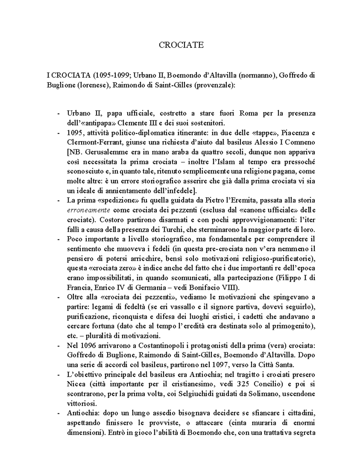 Crociate - Riassunto Storia Medievale - CROCIATE I CROCIATA (1095-1099 ...