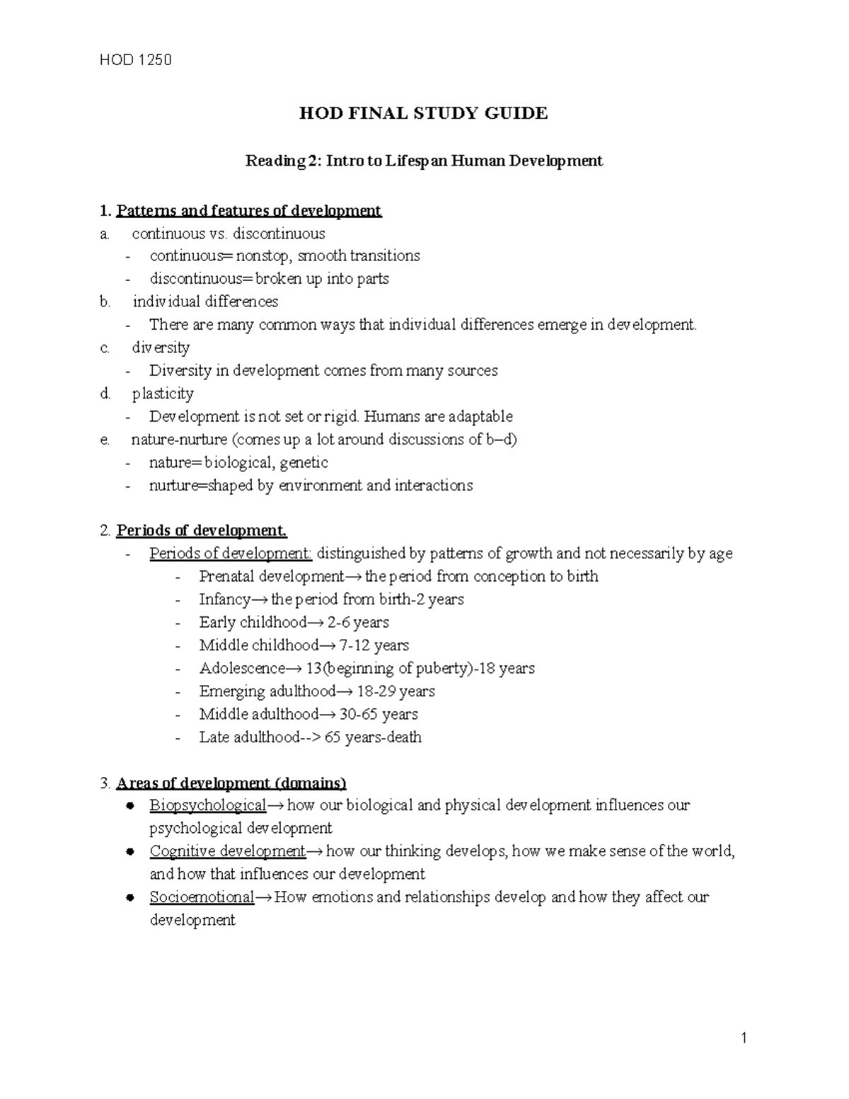 HOD Final Exam Study Guide HOD FINAL STUDY GUIDE Reading 2 Intro to