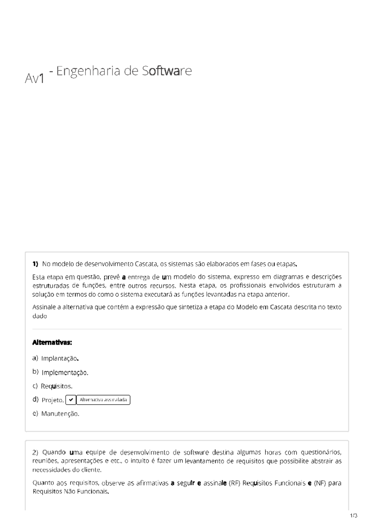 1 Av1 Engenharia de software - Studocu