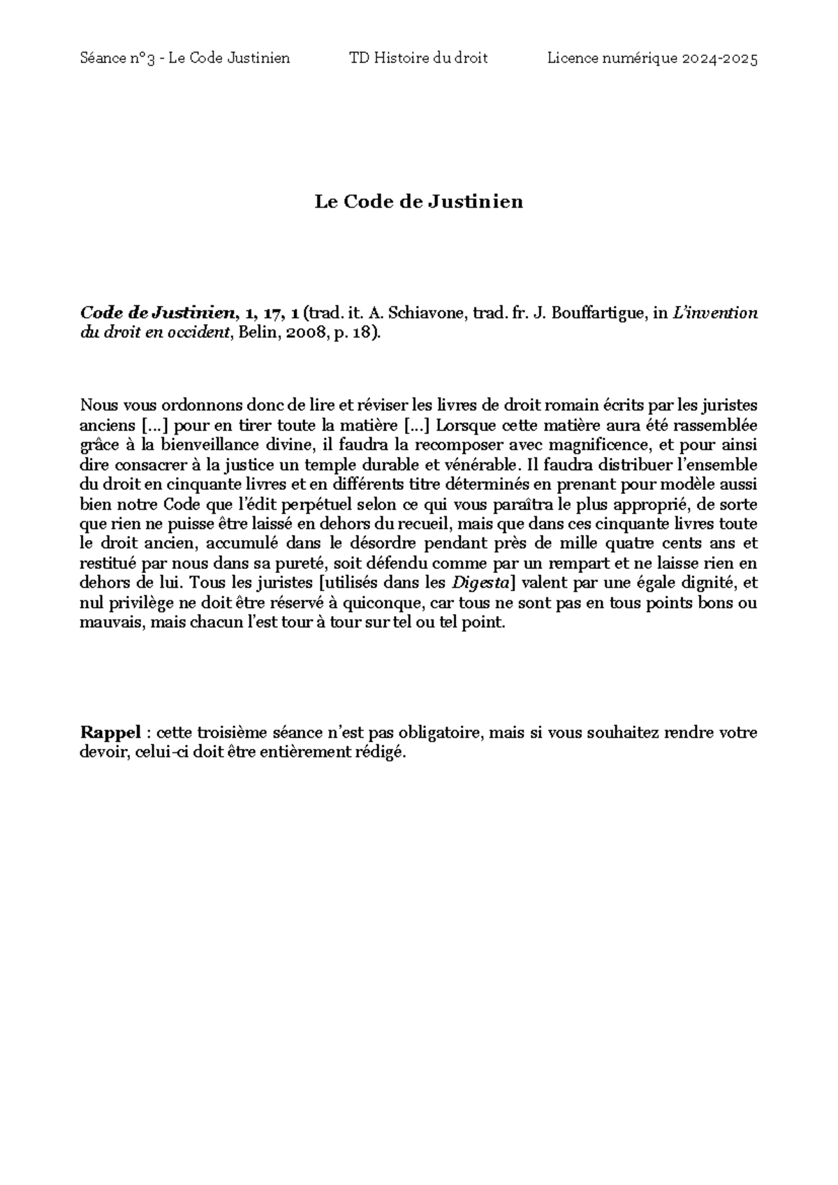 Code de Justinien - rien - Séance n°3 - Le Code Justinien TD Histoire ...