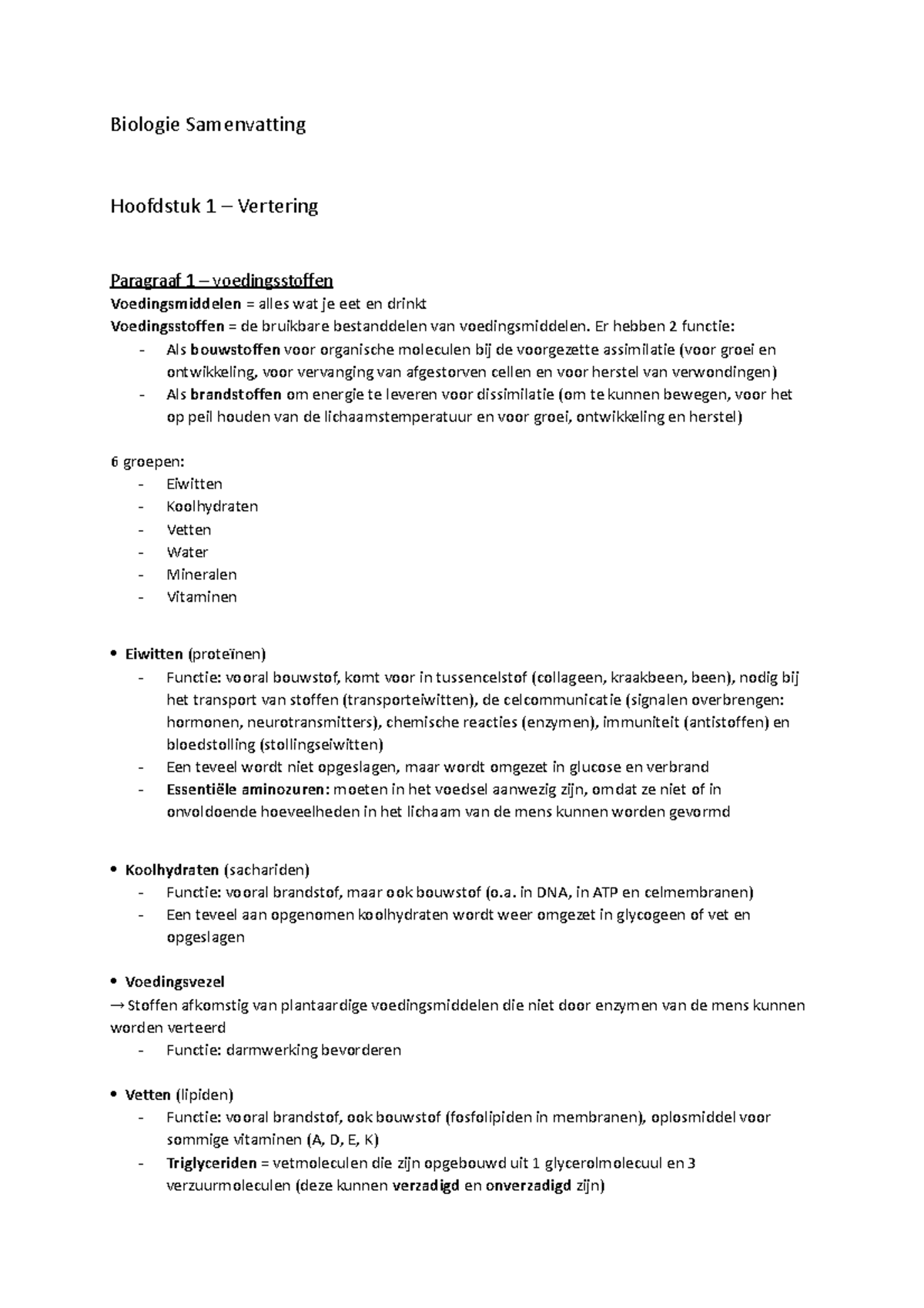 Biologie Samenvatting Vertering, Transport, Gaswisseling & Uitscheiding ...