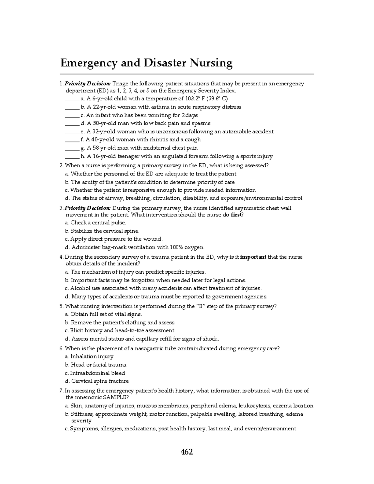 AHT Mod 1 SG - practice questions - Emergency and Disaster Nursing ...