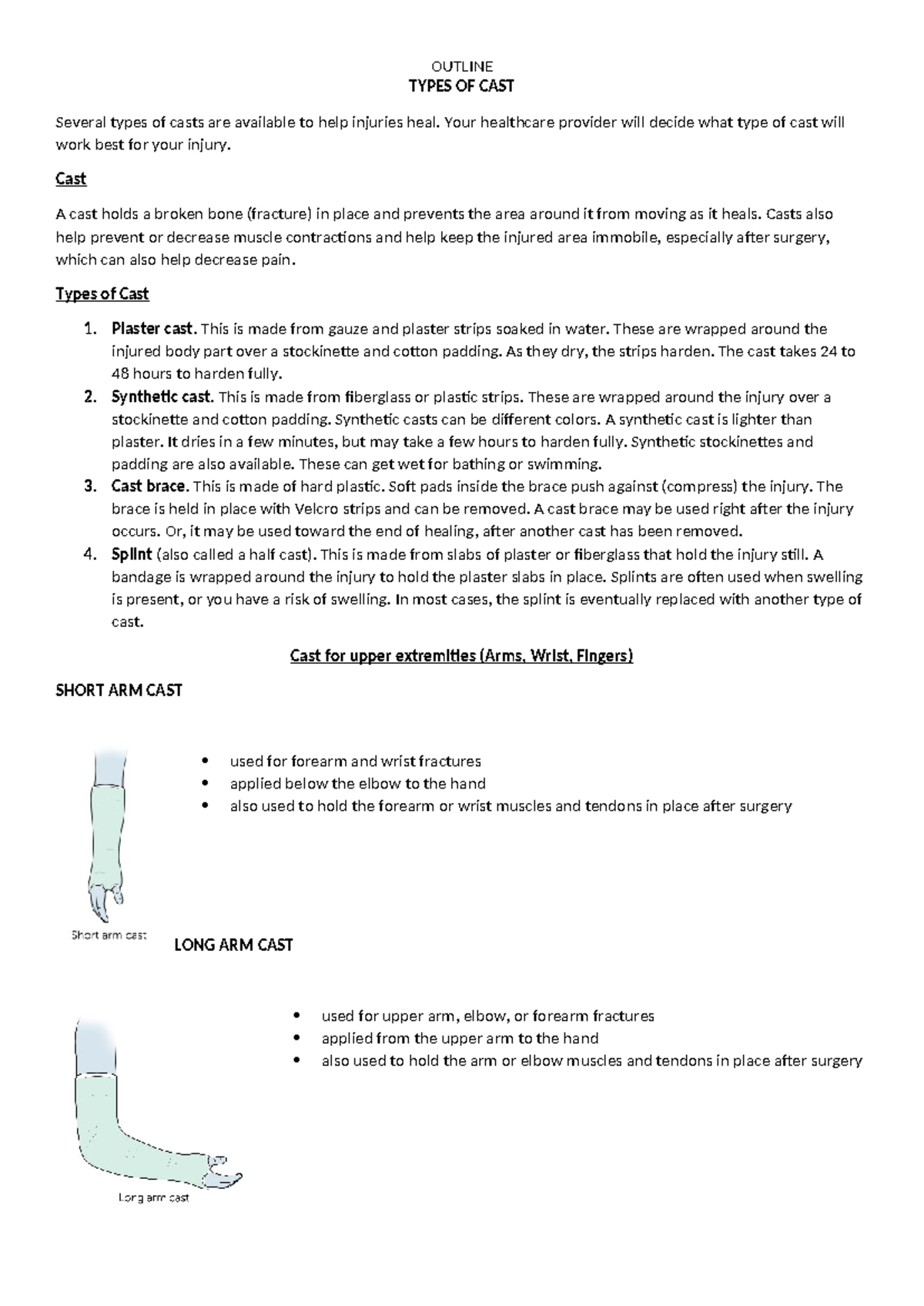 Types-OF-CAST - TYPES OF CAST Several types of casts are available to ...