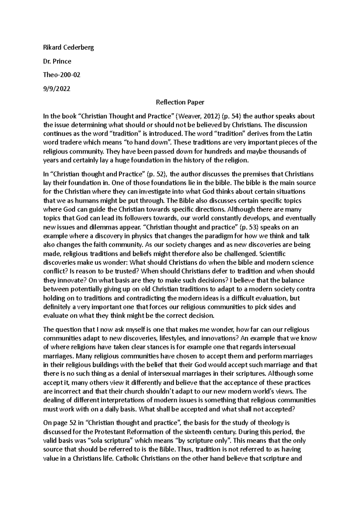 Reflection paper - Rikard Cederberg Dr. Prince Theo-200- 9/9 ...