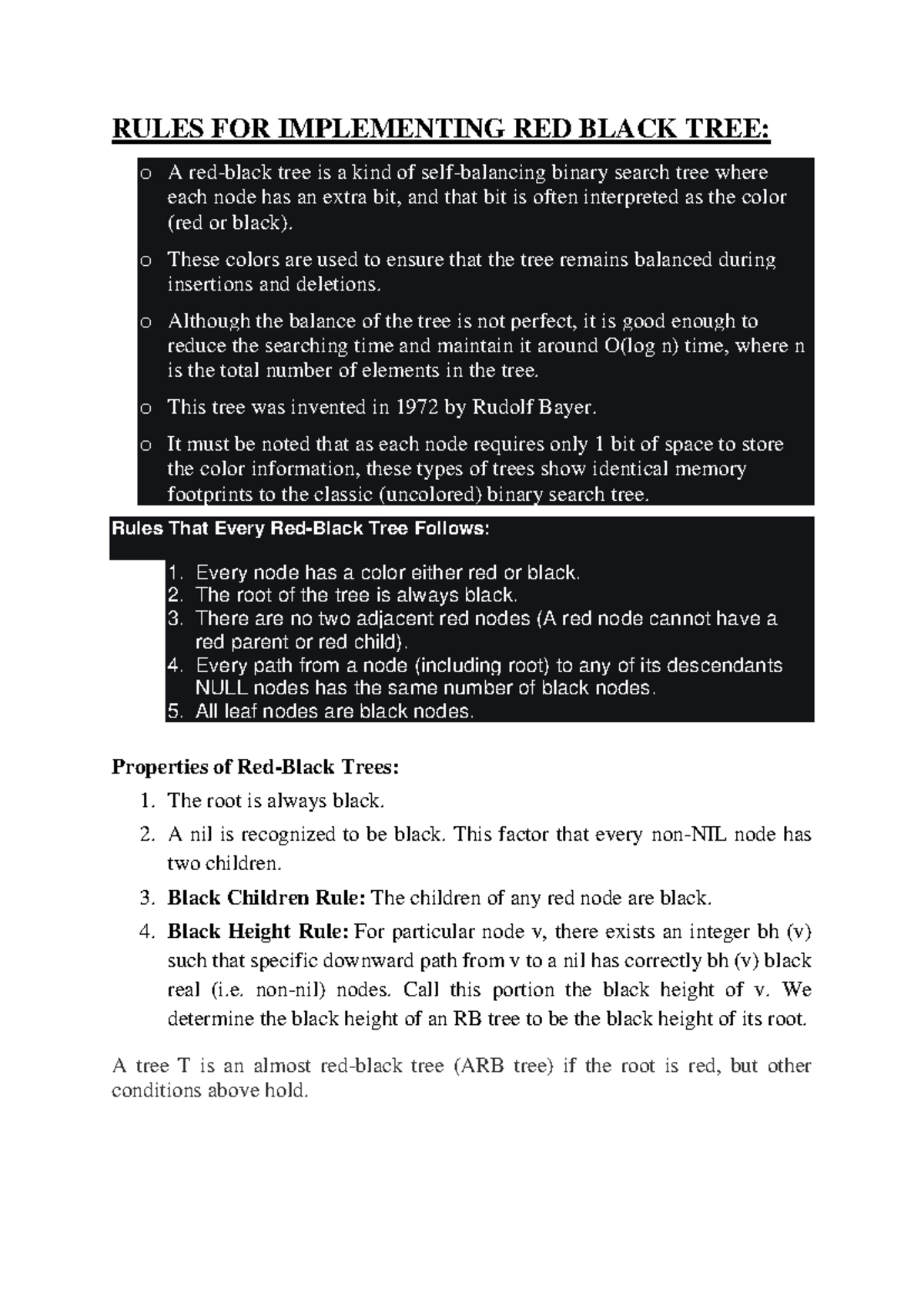 ADS Q5 - NOTES - RULES FOR IMPLEMENTING RED BLACK TREE: o A red-black ...