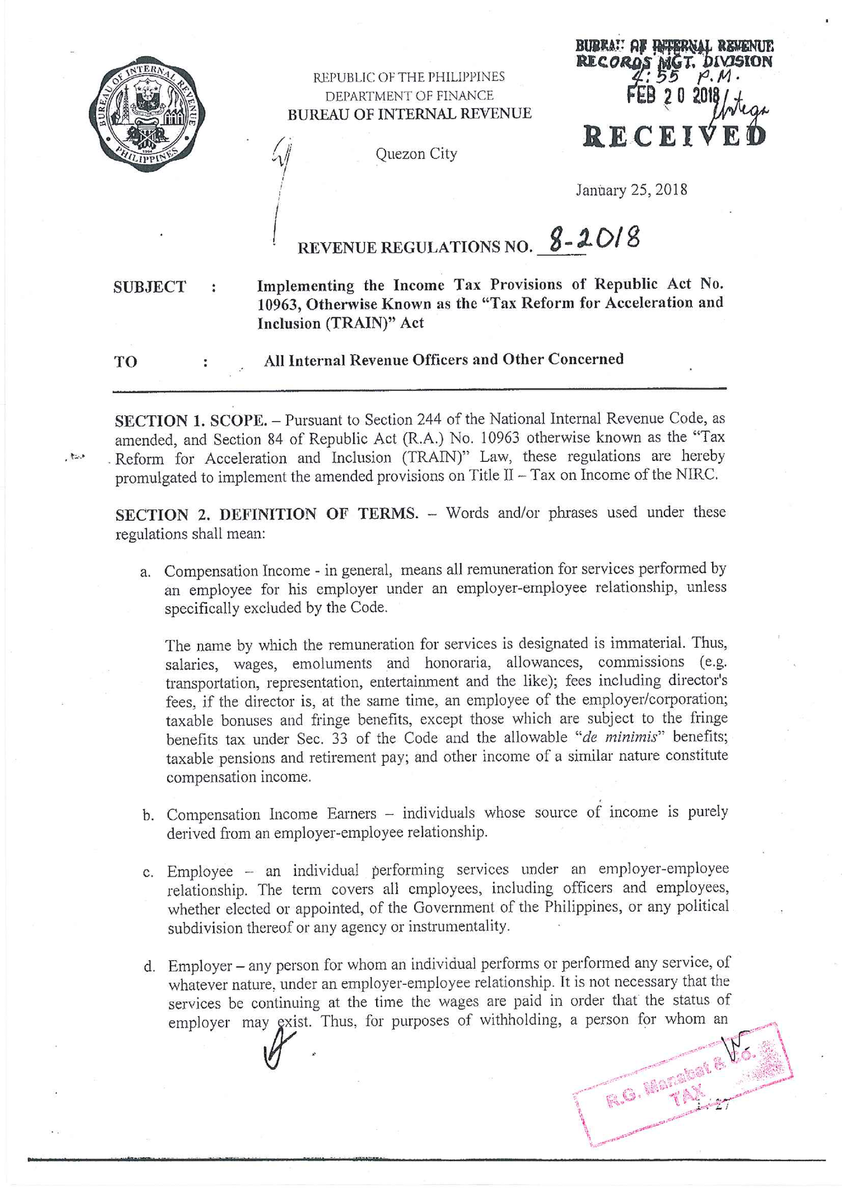 Revenue Regulations No. 8-2018 - Accountancy - Studocu