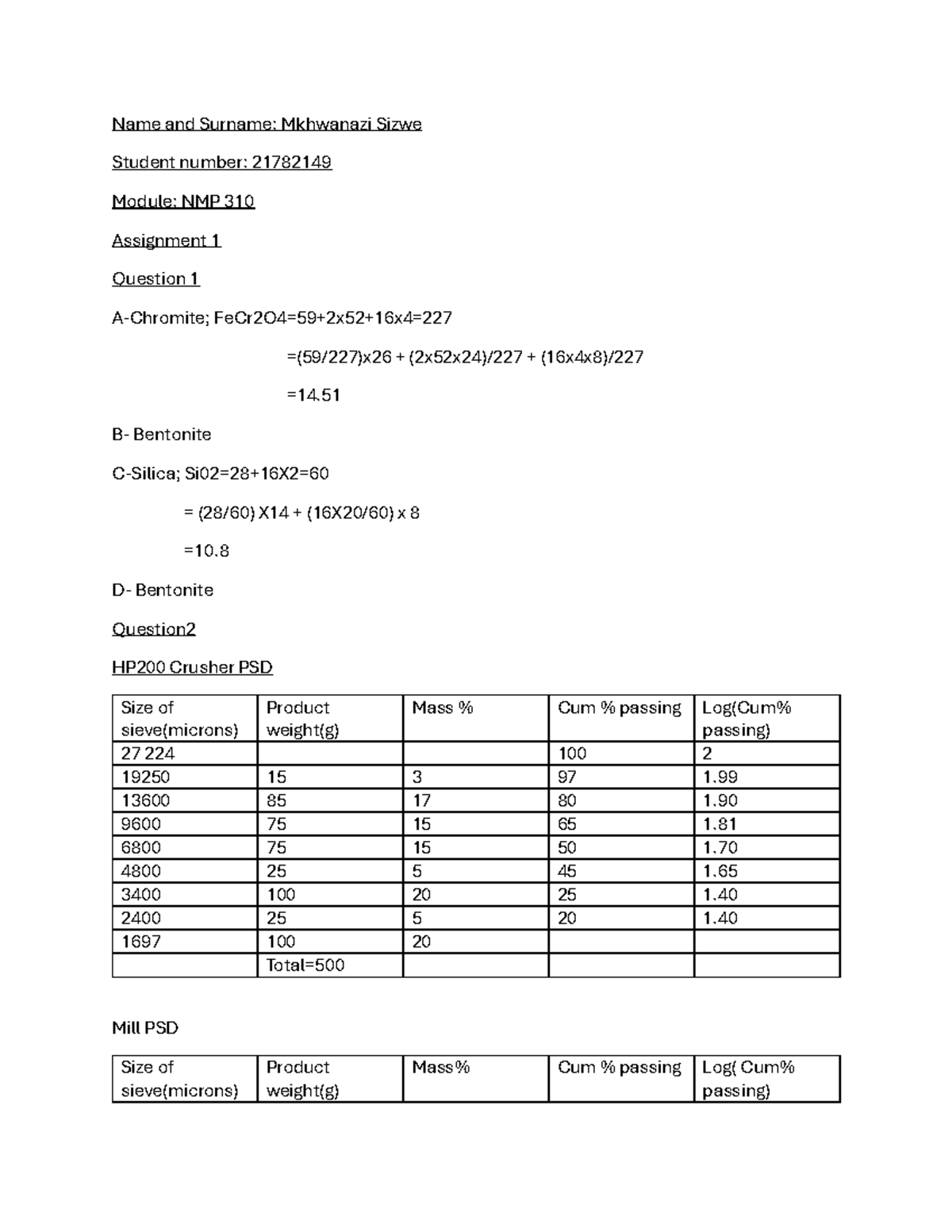 NMP Assignment 1 - Name and Surname: Mkhwanazi Sizwe Student number ...