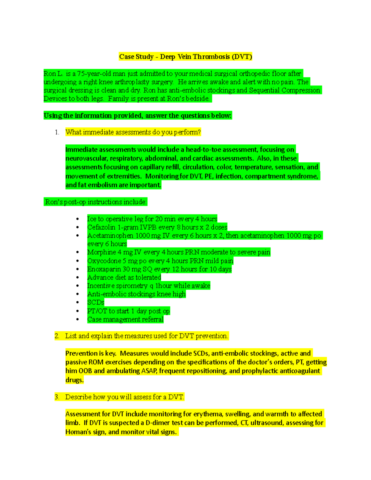 nursing case study deep vein thrombosis