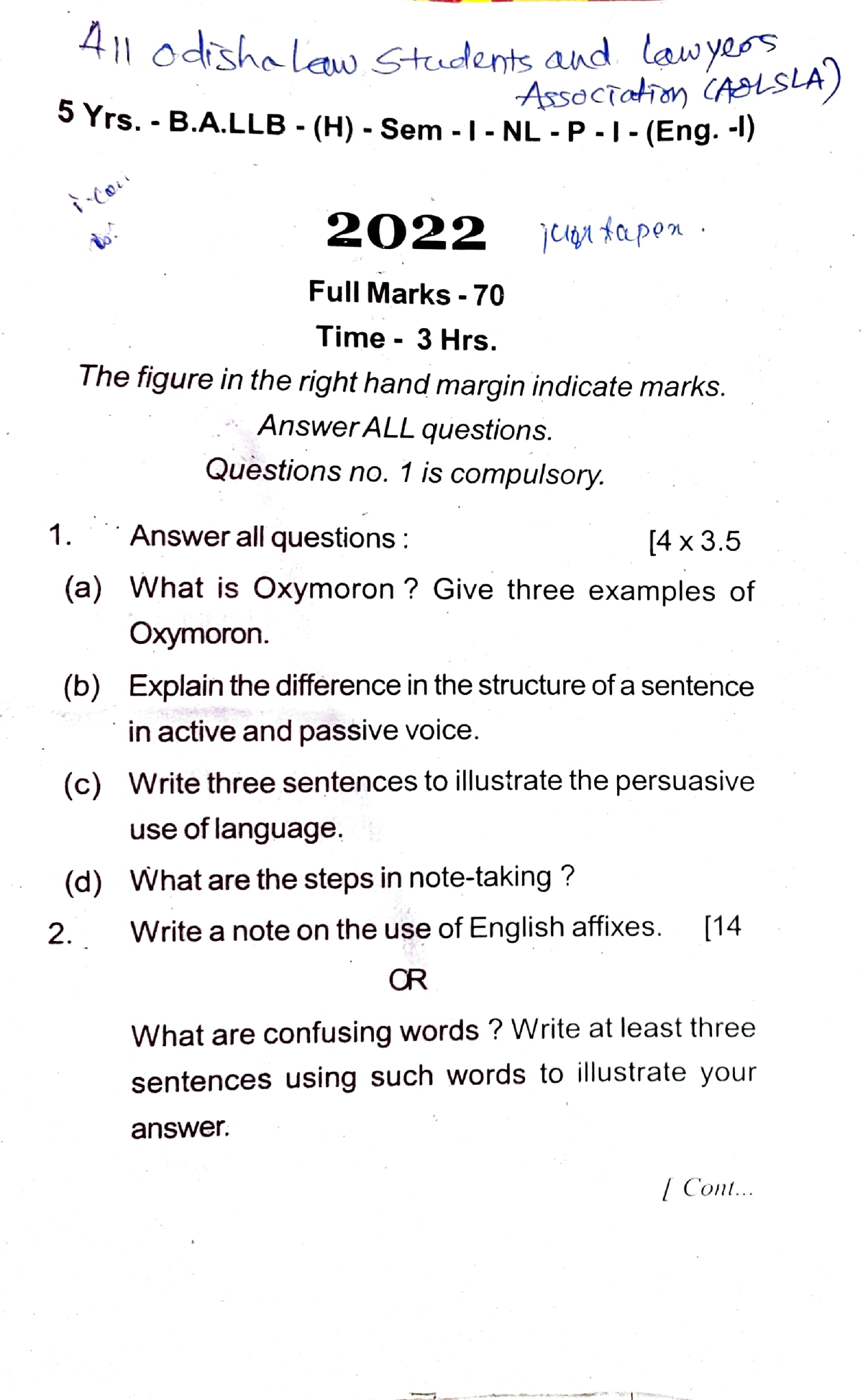 1st Semester Question Ballb 2022 - 1. A Odshalew Students And Law Yeos ...